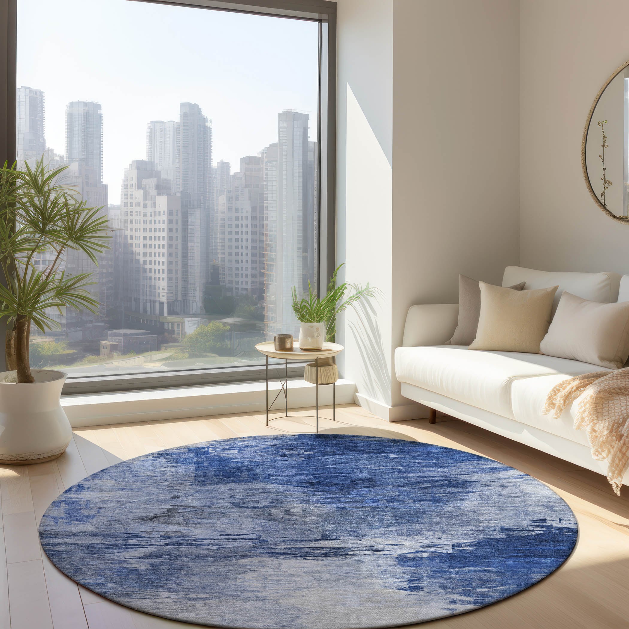 Addison Rugs ACN595BU8RO Chantille ACN595BU 8 x 8 (ft) Polyester Blue Round Indoor/Outdoor Abstract Machine washable Area rug