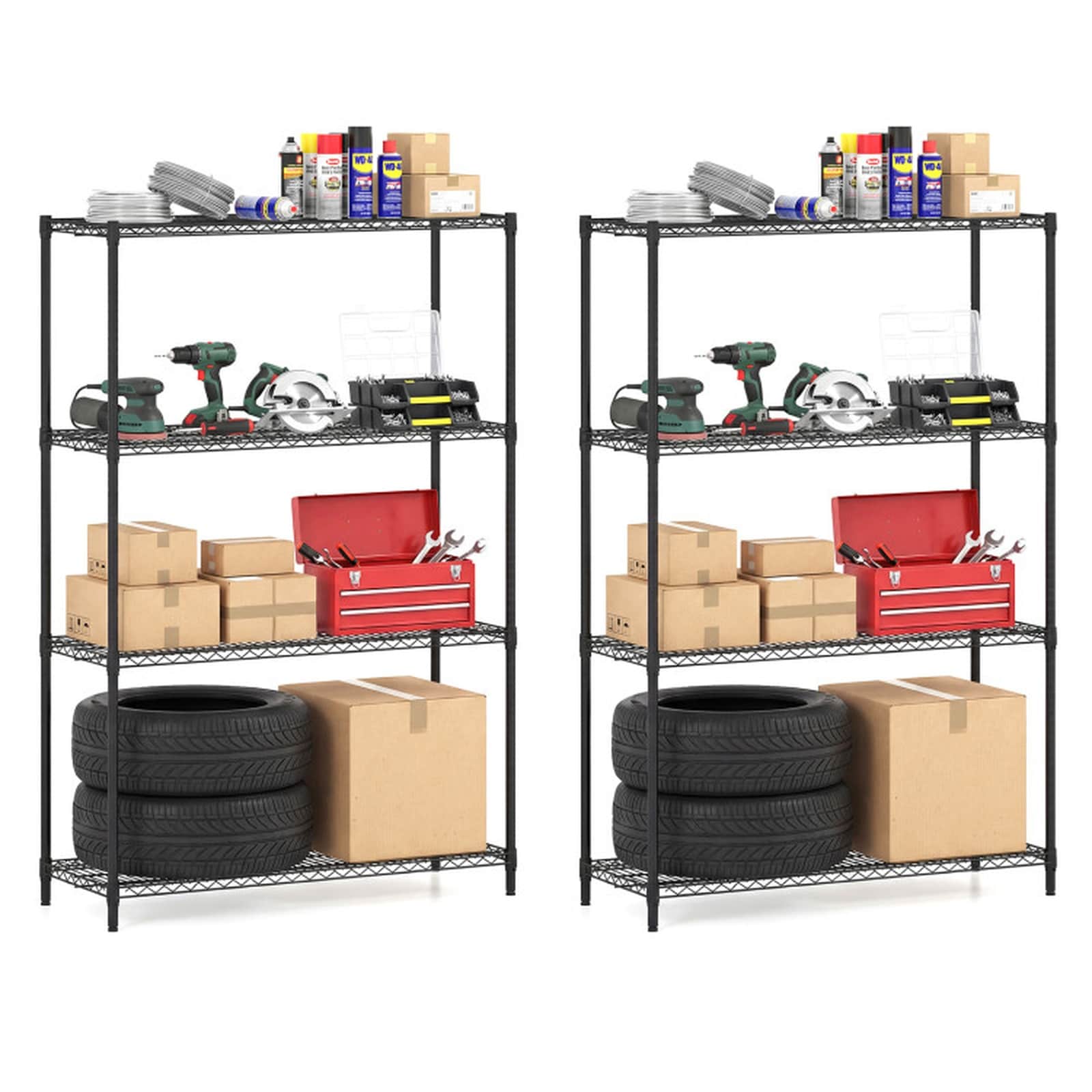 SUGIFT Set of 2 4-Tier Metal Storage Shelving Units with V-Shaped Wire Racks 800-lb Per Shelf Black
