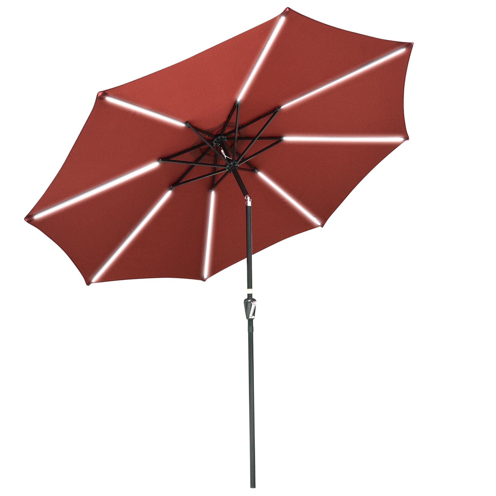 Yescom 07UMB030-10L-TERR-LO 10 Ft Solar Powered Patio Umbrella with Tilt and Crank Outdoor Parasol Garden