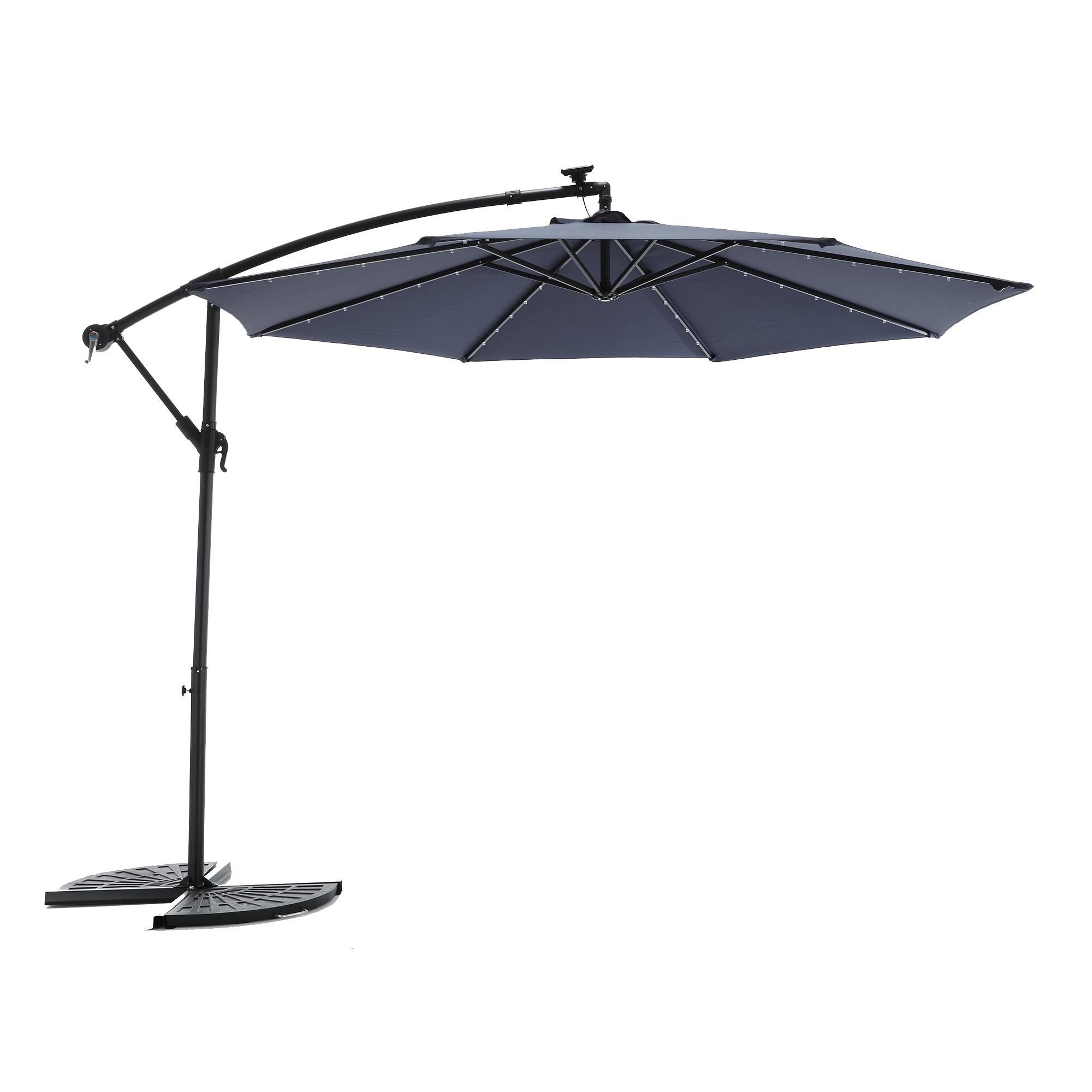 AHIOU HOME ZAAHG-140292UM 10-ft Steel Blue Crank Offset Patio Umbrella with Lights and with Base