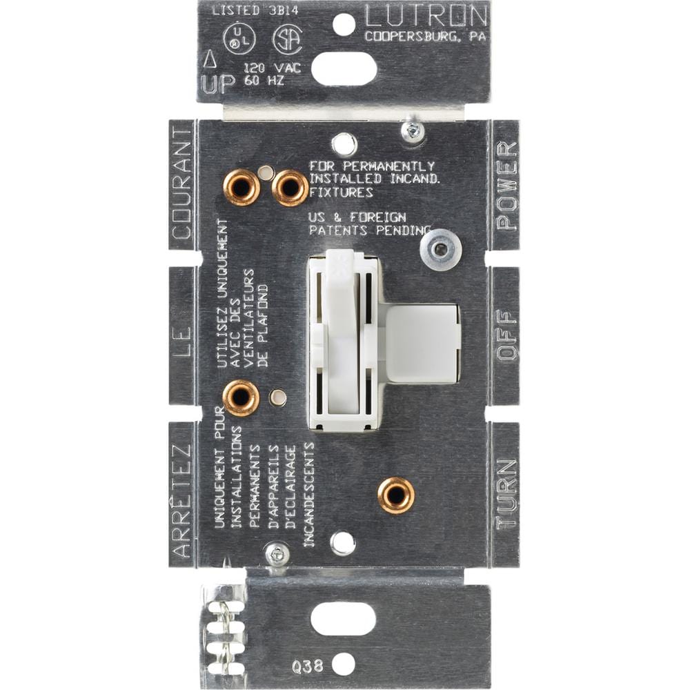 Lutron AY2-LFSQ-WH Toggler Fan and Light Control 1.5 -Amp 3-speed Toggle Fan Control White