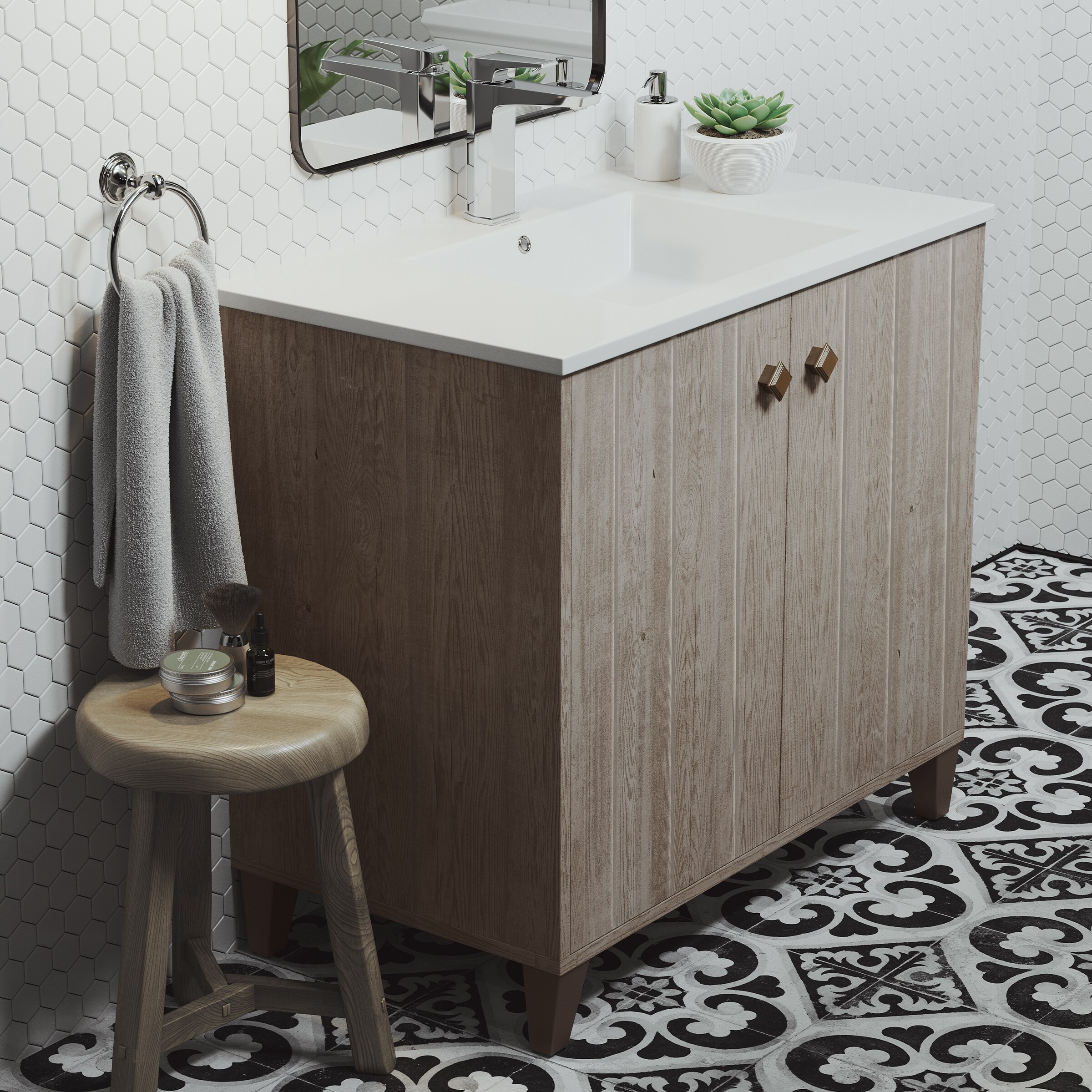 Swiss Madison Éclair 36-in White/Wax Oak Single Sink Floating Bathroom ...
