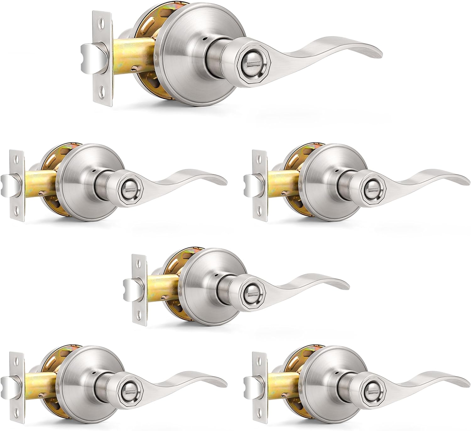Probrico Privacy Door Levers Interior Door Handles Levers Wave Style Bed Bath Door Handles Lock Keyless Satin Nickel Door Lever Lockset 6 Pack #PROBRICO-B01N0OJ25R