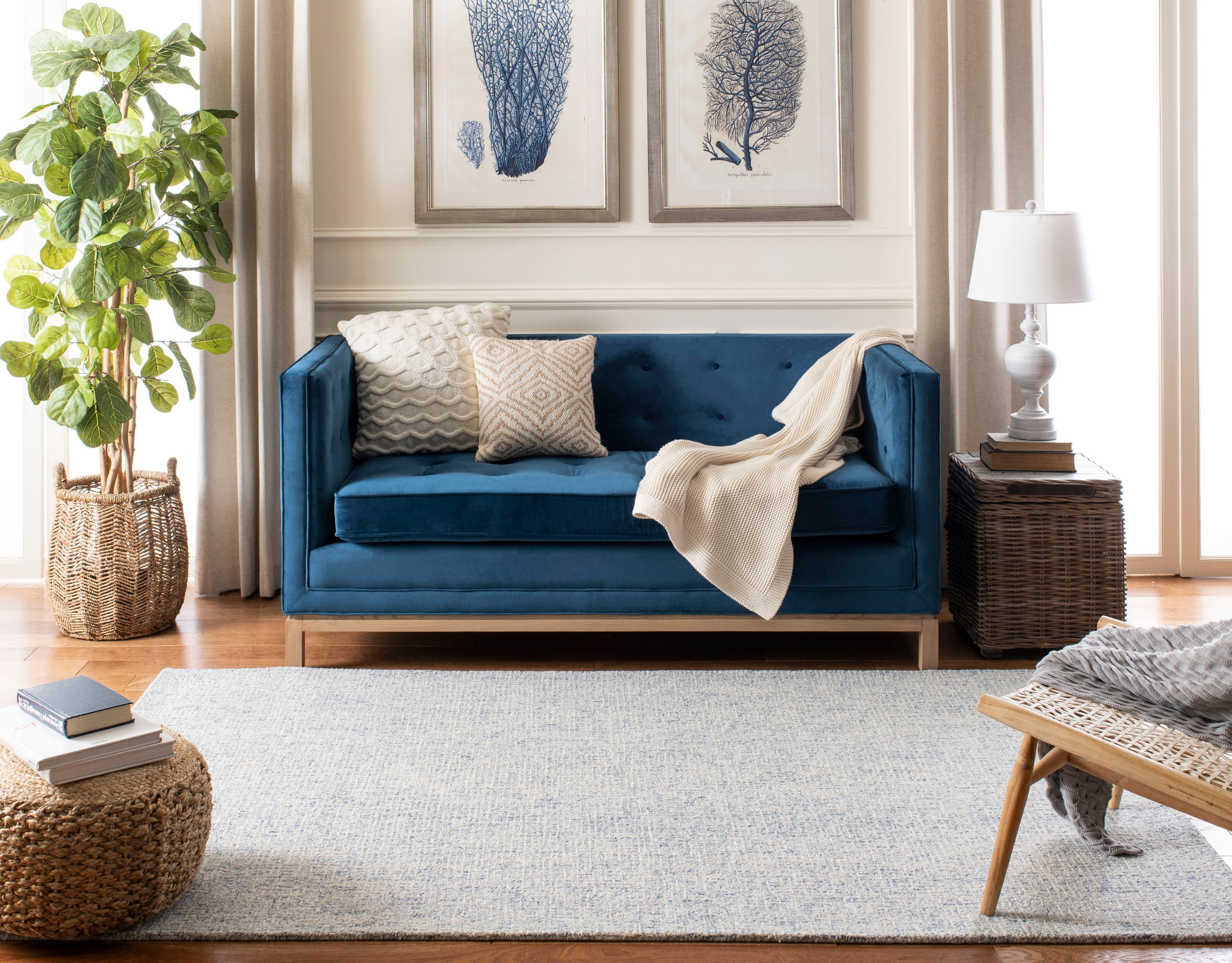 Handmade Abstract Blue Wool Area Rug, Easy Care, 4' x 6'