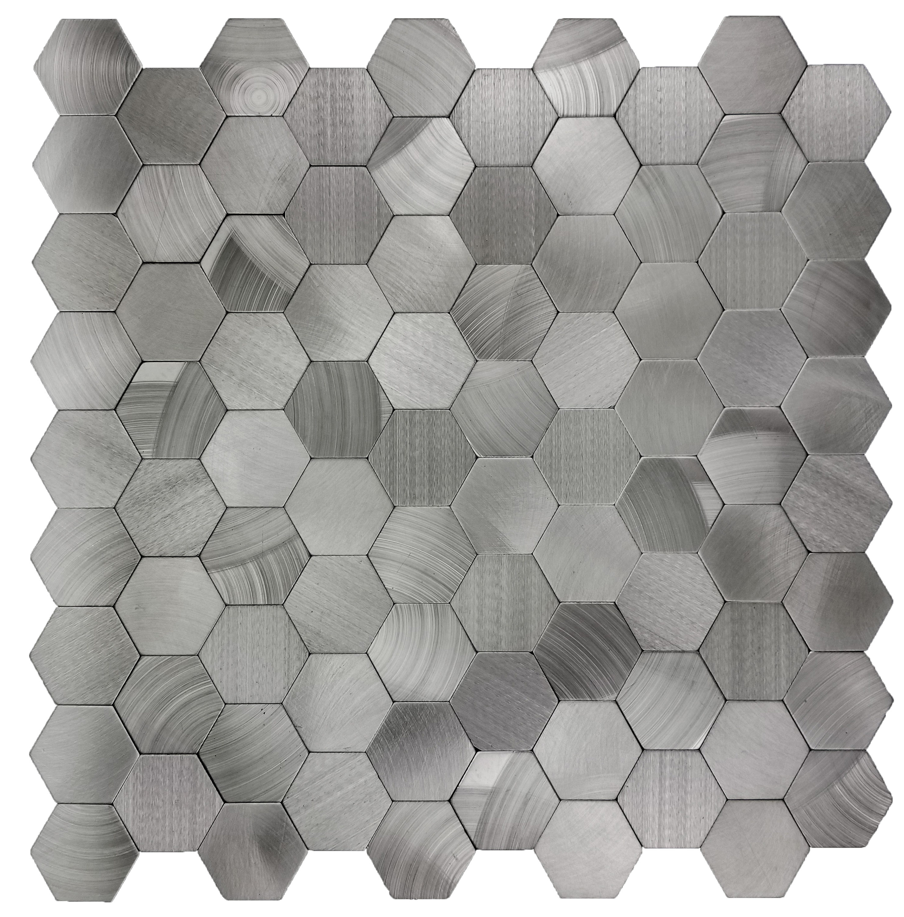 Abolos LWSEHMHEX-SI Hexagon Silver/aluminum 12-in x 12-in Brushed Metal Patterned Hexagon Mosaic Wall Tile ( 19.8-sq ft Carton )
