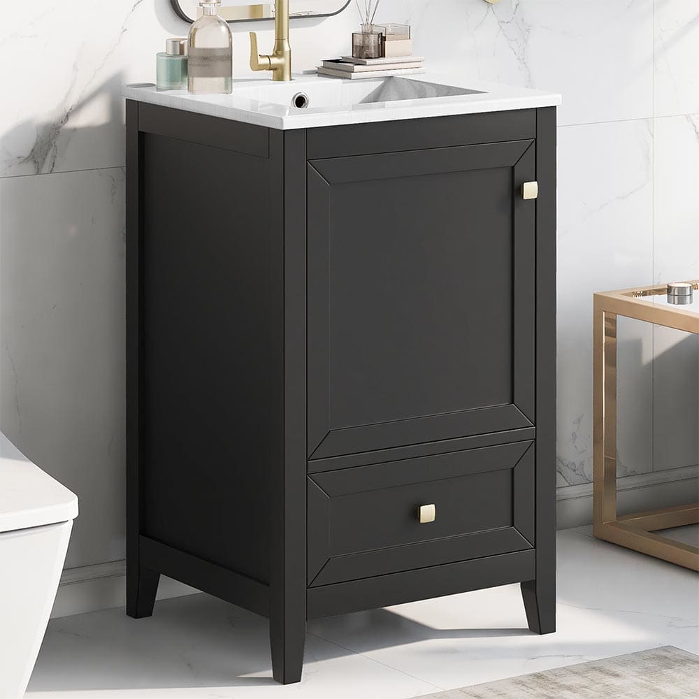 JUJABU ZJBVS-2 Black 20in Bathroom Vanity with Sink and  Soft Closing Door Storage Rack and A Drawer