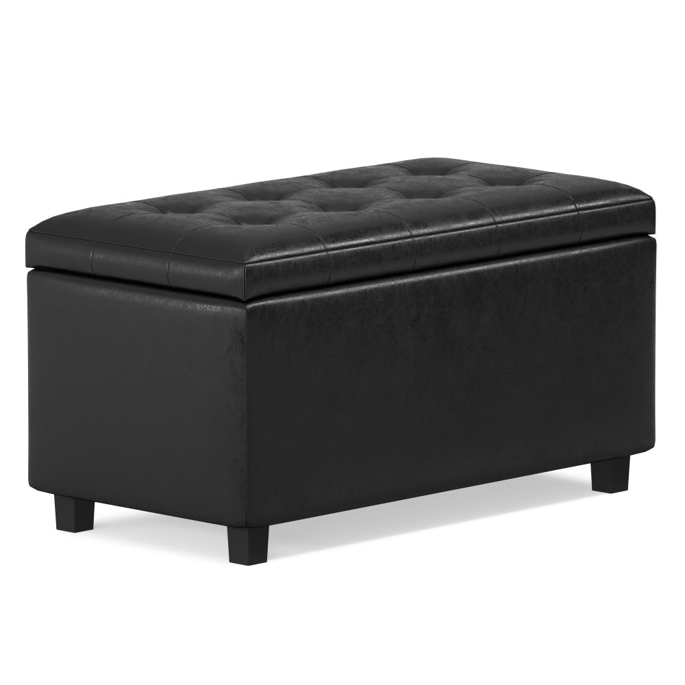 Simpli Home AY-S-38-DBL Cosmopolitan Casual Distressed Black Faux leather Storage Ottoman