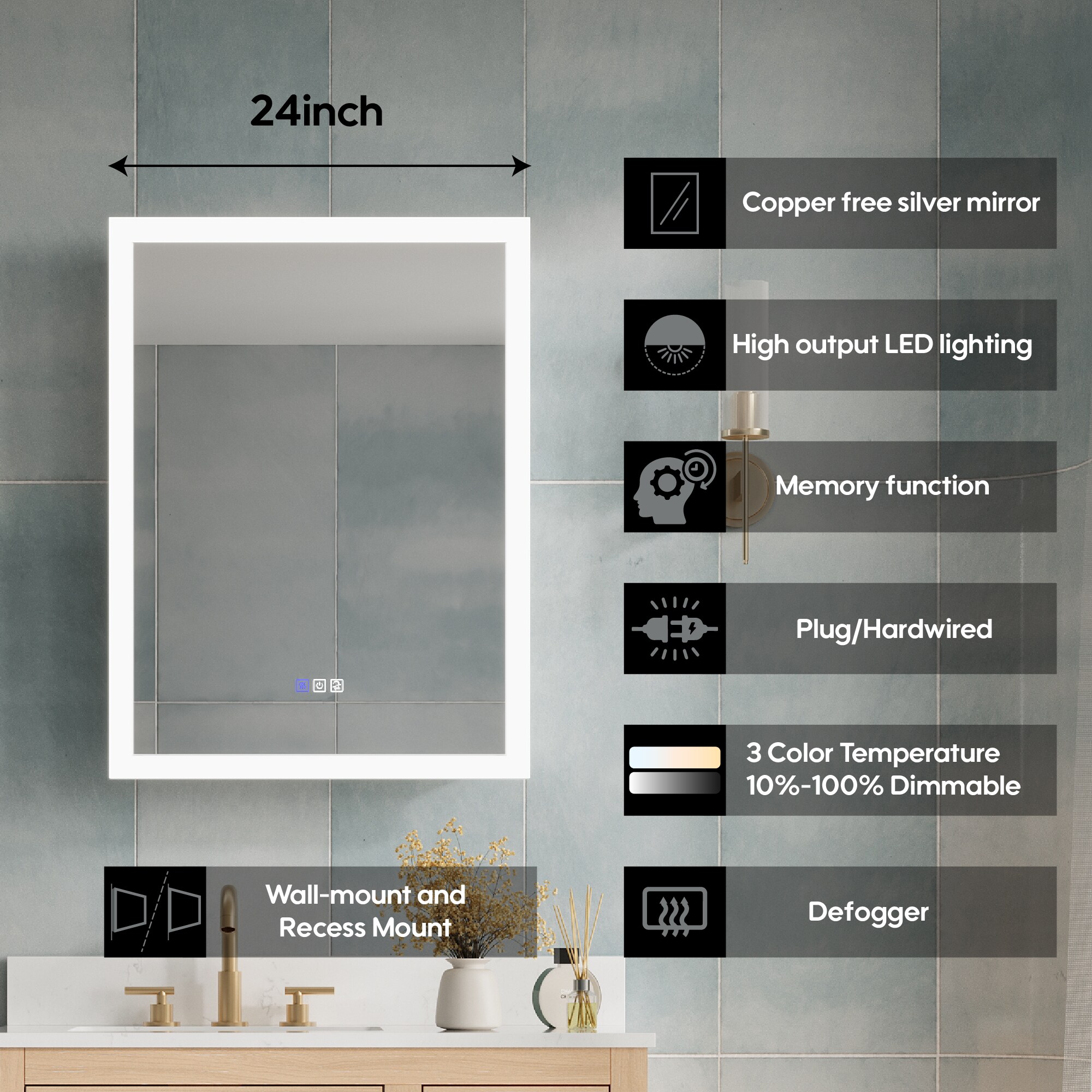 WELLFOR UCS-13C2432L Bathroom-Wall-Cabinets - View #2