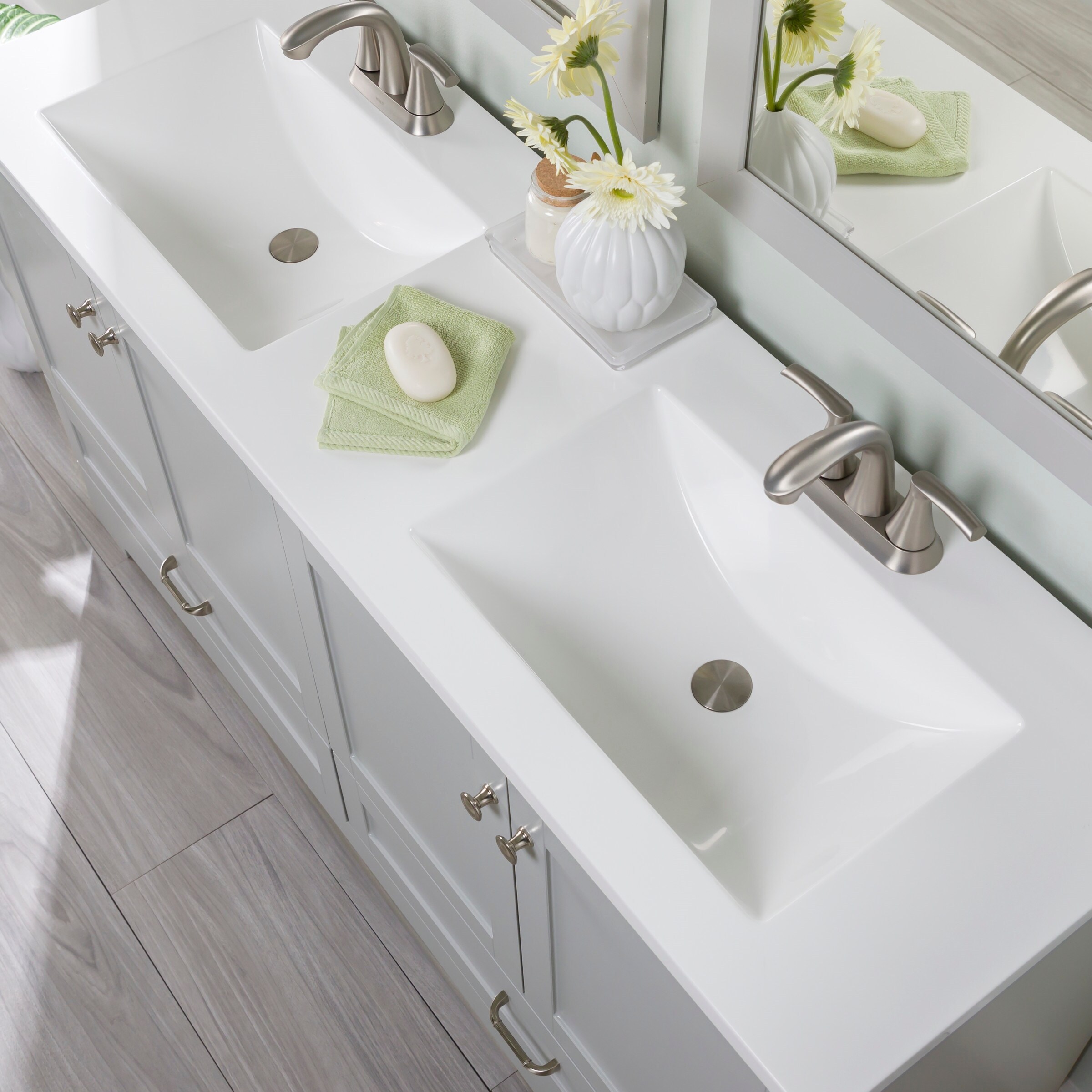 Diamond NOW Cassidy 60-in Pearl Gray Double Sink Bathroom Vanity with White Cultured Marble Top