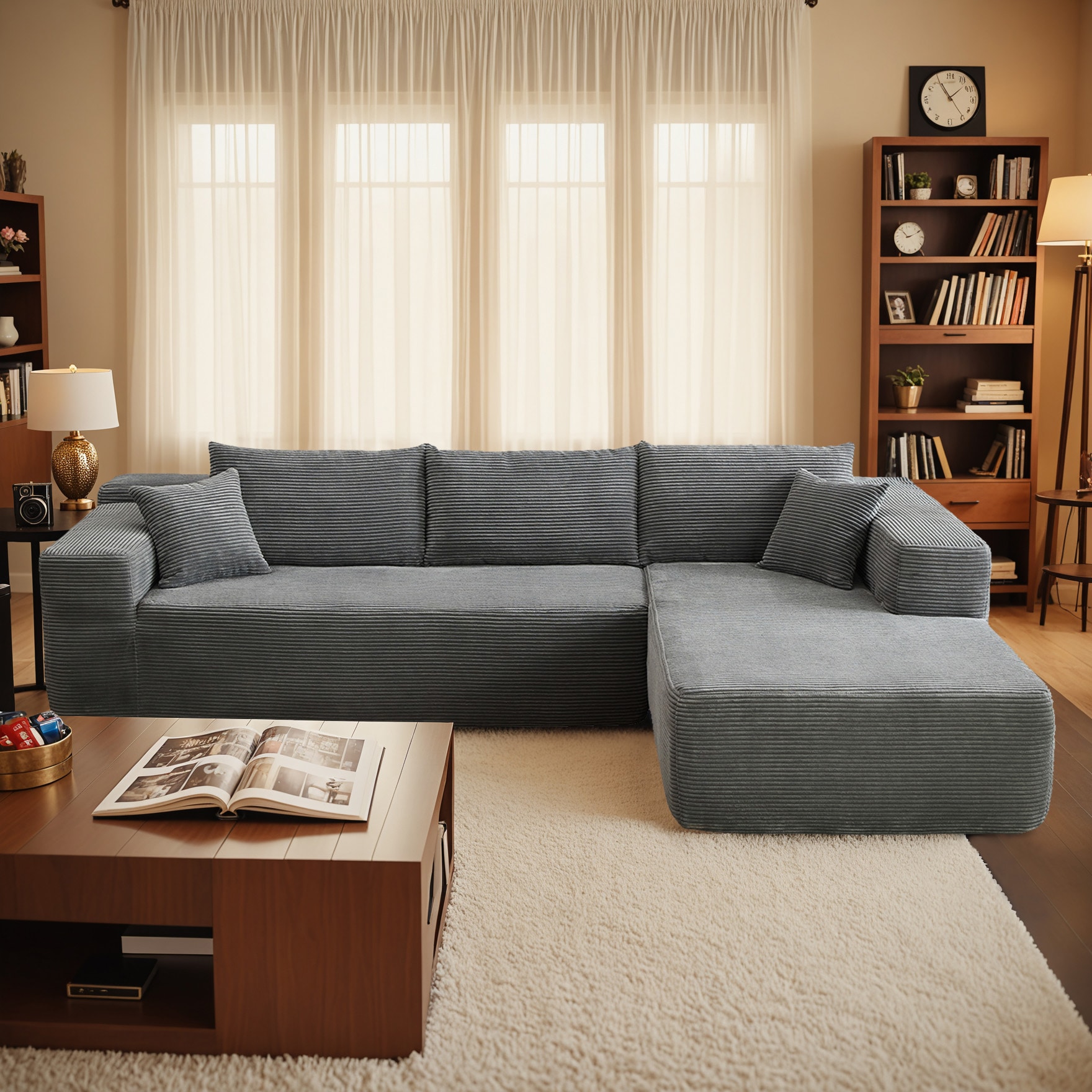 weaxty HMB2V900R Silvia 103.55-in Modern Gray Striped Sectional