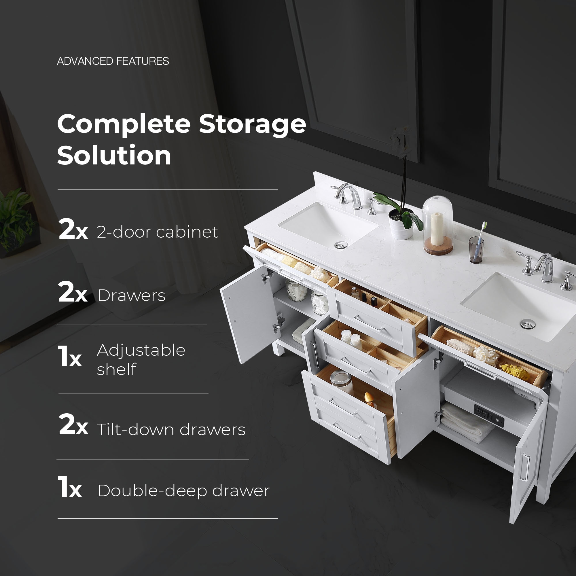 Tahoe 72'' Dove Gray Double Sink Bathroom Vanity with Chrome Hardware
