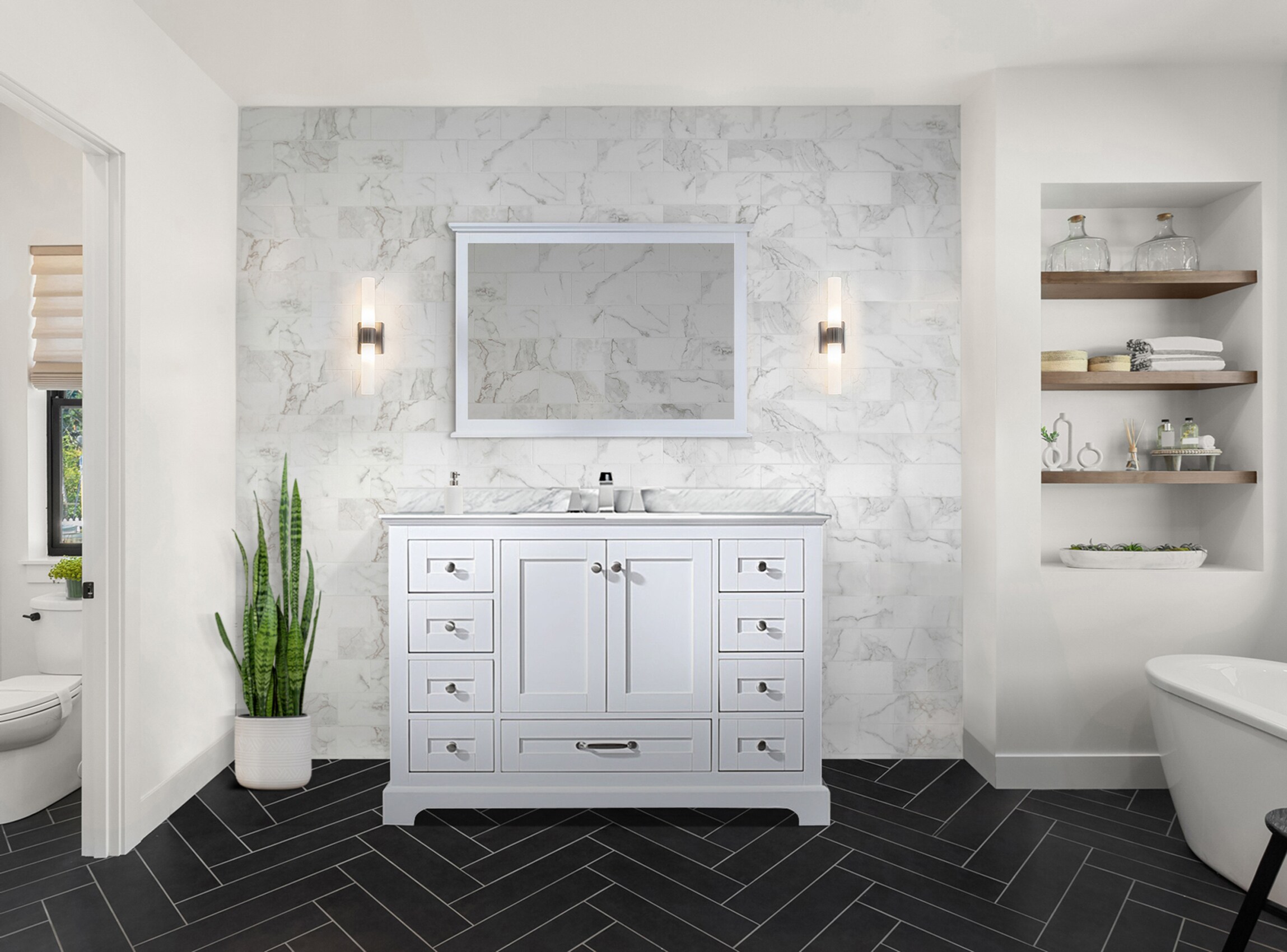 Dukes 48" White Marble Top Vanity with Mirror and Faucet