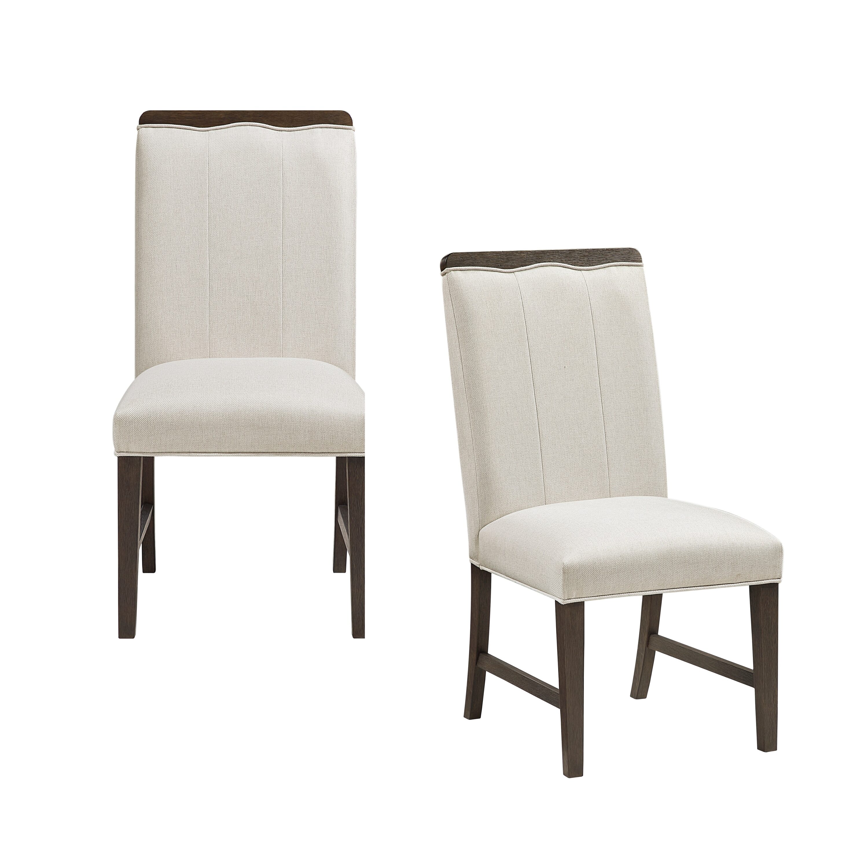 LOVMOR SF-J-B011P355870 Contemporary Dining Set of 2 Side Chairs Beige Fabric Upholstery Brown Finish Wooden Furniture