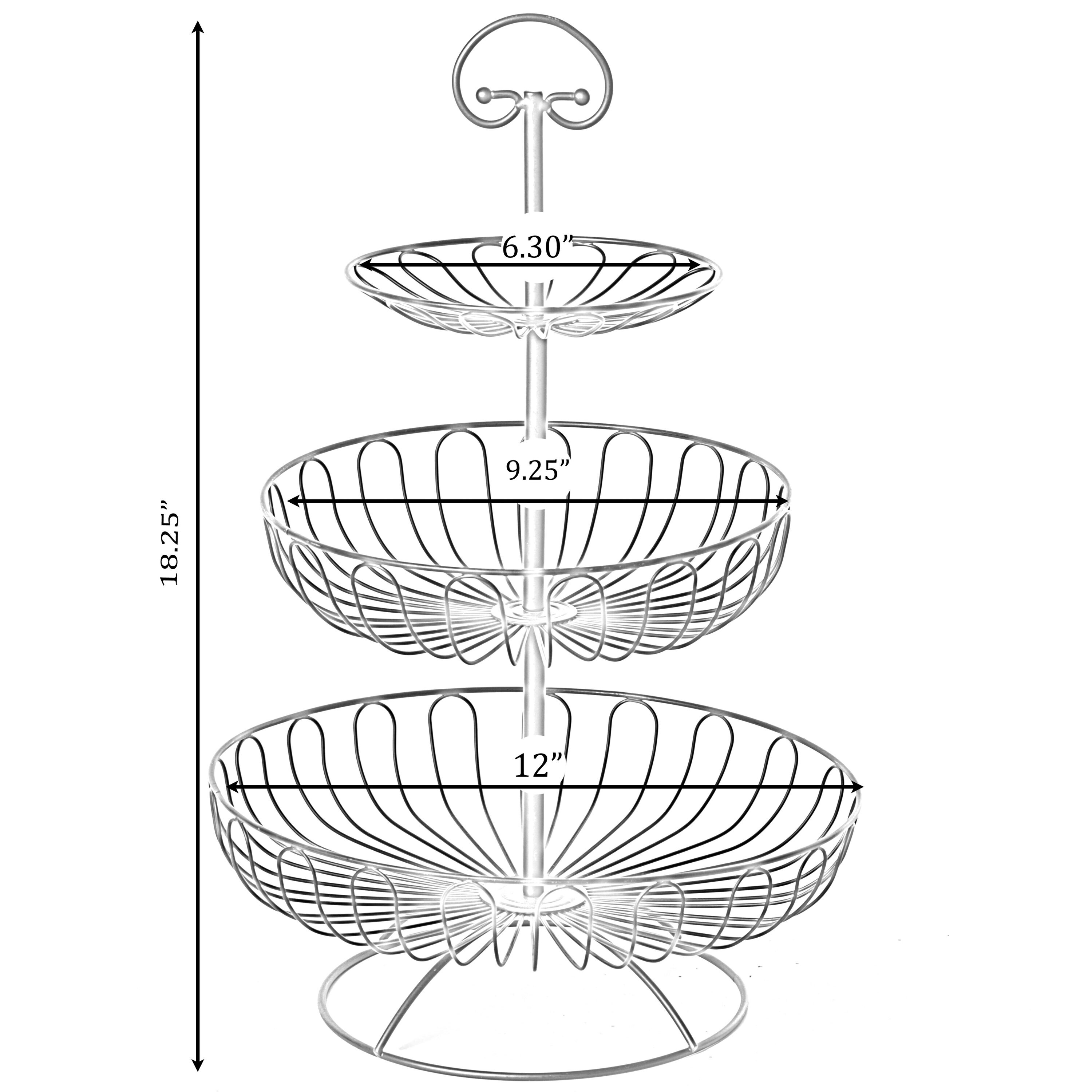 Basicwise Black Iron Wire Fruit Bowl for Kitchen Counter, Storage Basket for Fruits, Vegetables, and Bread, Set of 2