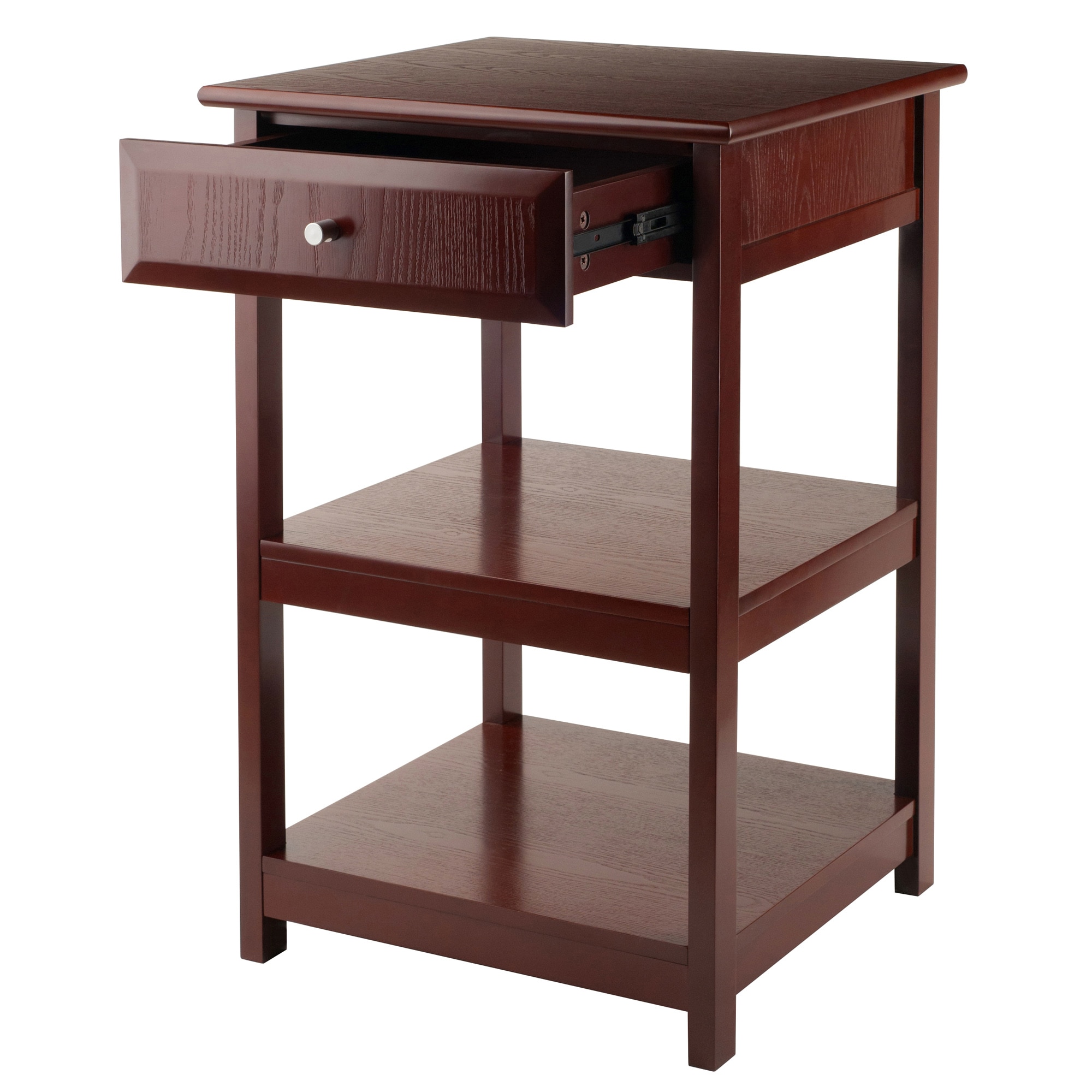 Walnut Composite Wood Printer Table with Drawer and Shelves