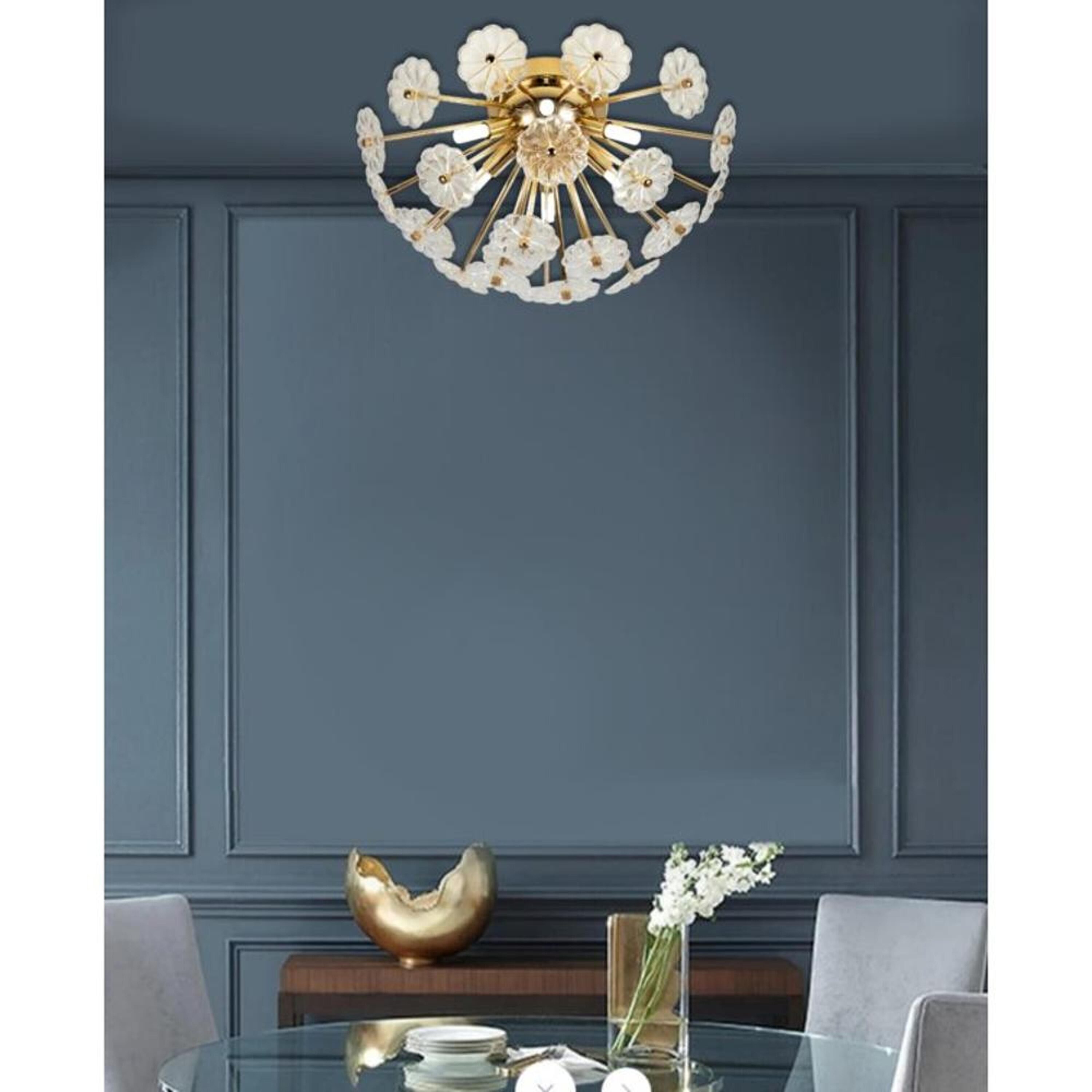 Bayfeve 6-Light Gold Flush Mount Ceiling Light With Glass Flower Shade (Bulbs Not Included) #BF-314593-MP
