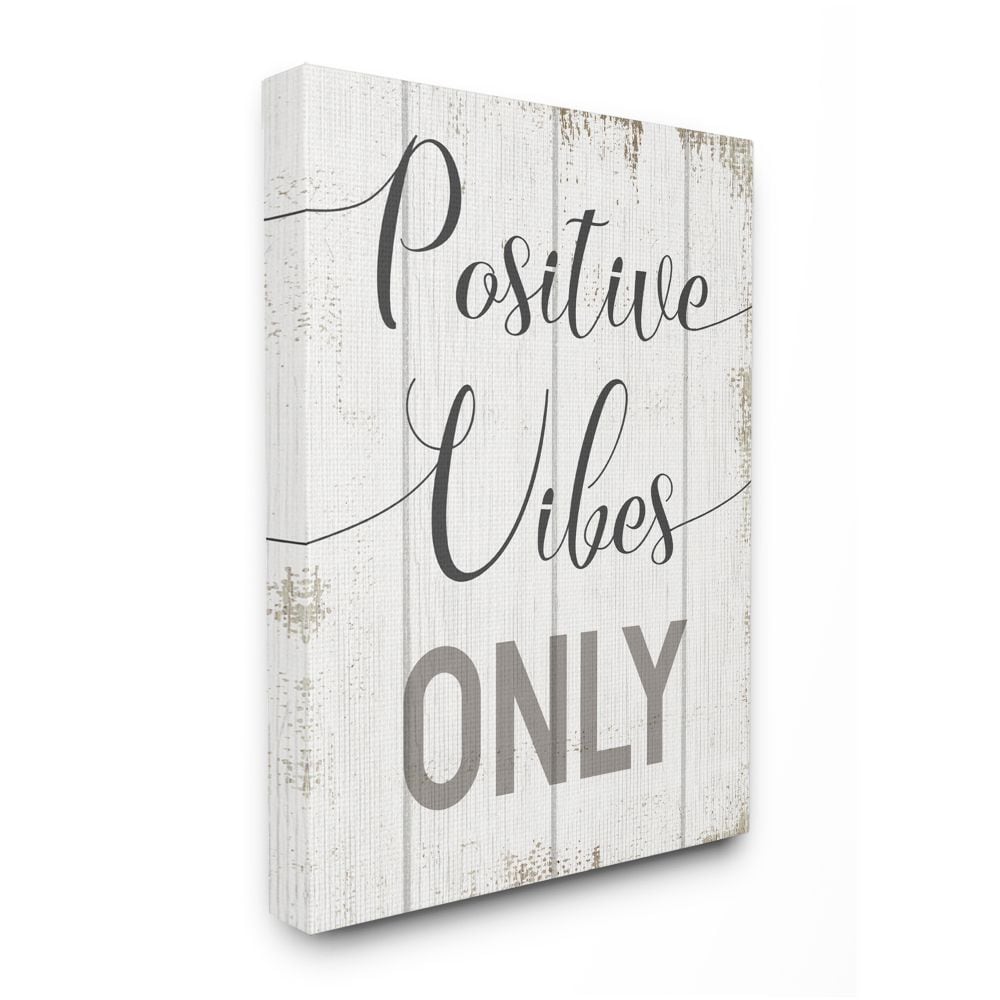 Stupell Industries AB-806-CN-16X20 Positive Vibes Only Phrase with Distressed Rustic Accent Daphne Polselli Gallery Wrapped Canvas 20-Inches H x 16-Inches W Inspirational Canvas Print