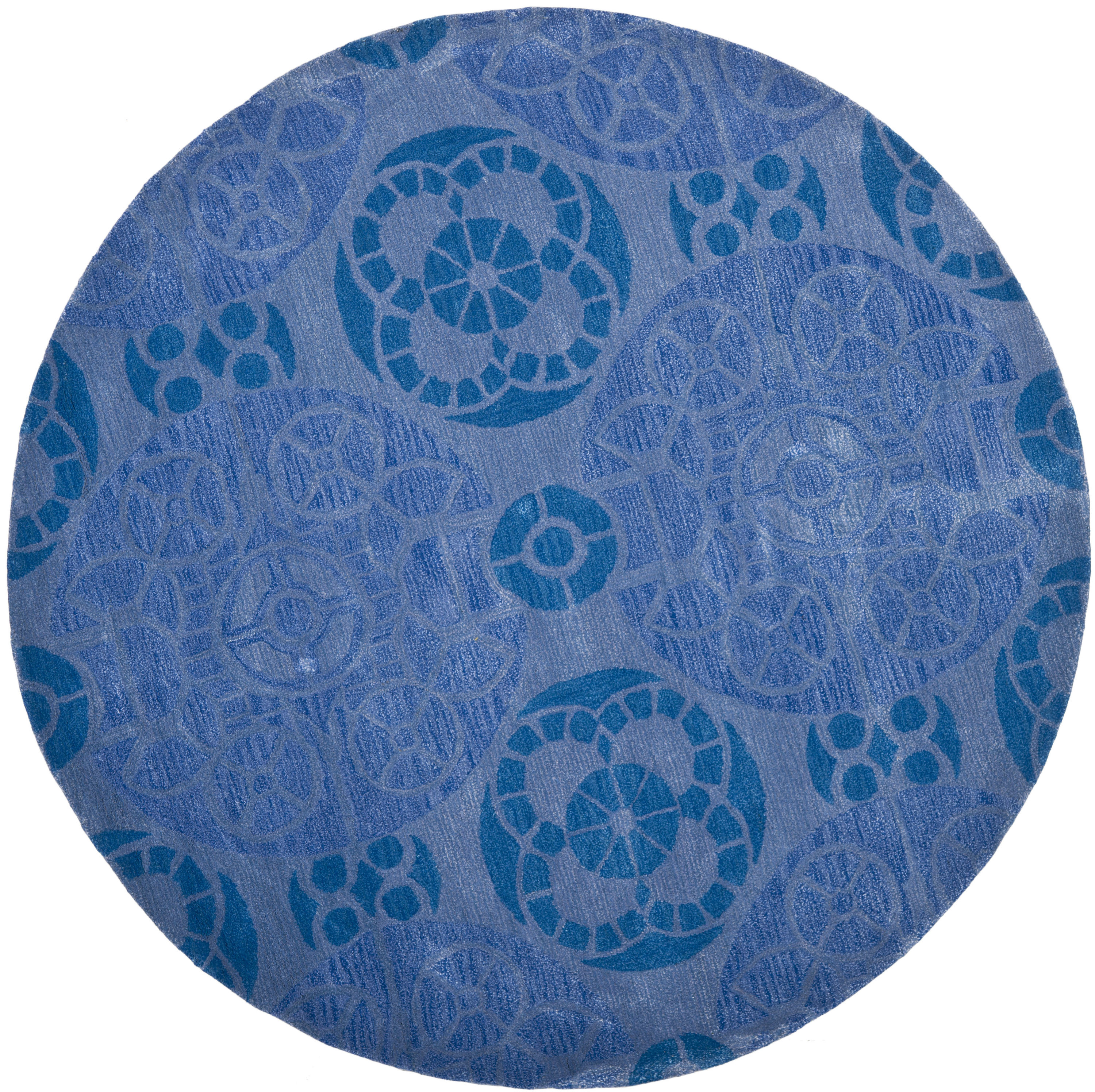 Safavieh WYD376E-7R Wyndham Hutton 7 x 7 (ft) Tufted Wool Blue Round Indoor Abstract Bohemian/Eclectic Area rug