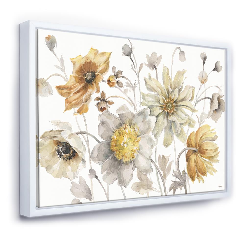 Designart FL30798-46-36-WH Wood Floater frame 36-Inches H x 46-Inches W Floral Canvas Print