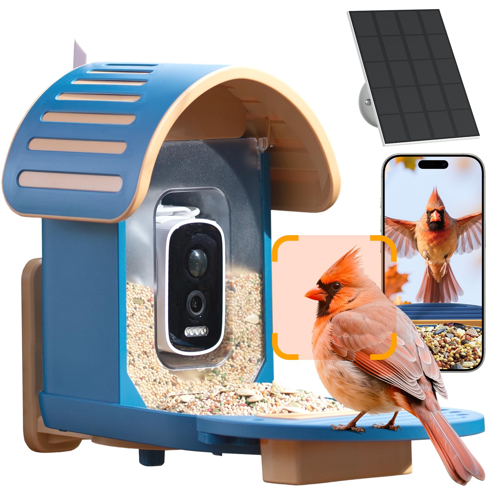Afoxsos Smart Bird Feeder Camera 2.5K UHD Solar Powered with AI Bird Identification Instant Alerts Video Capture IP66 Waterproof Outdoor 1 Piece