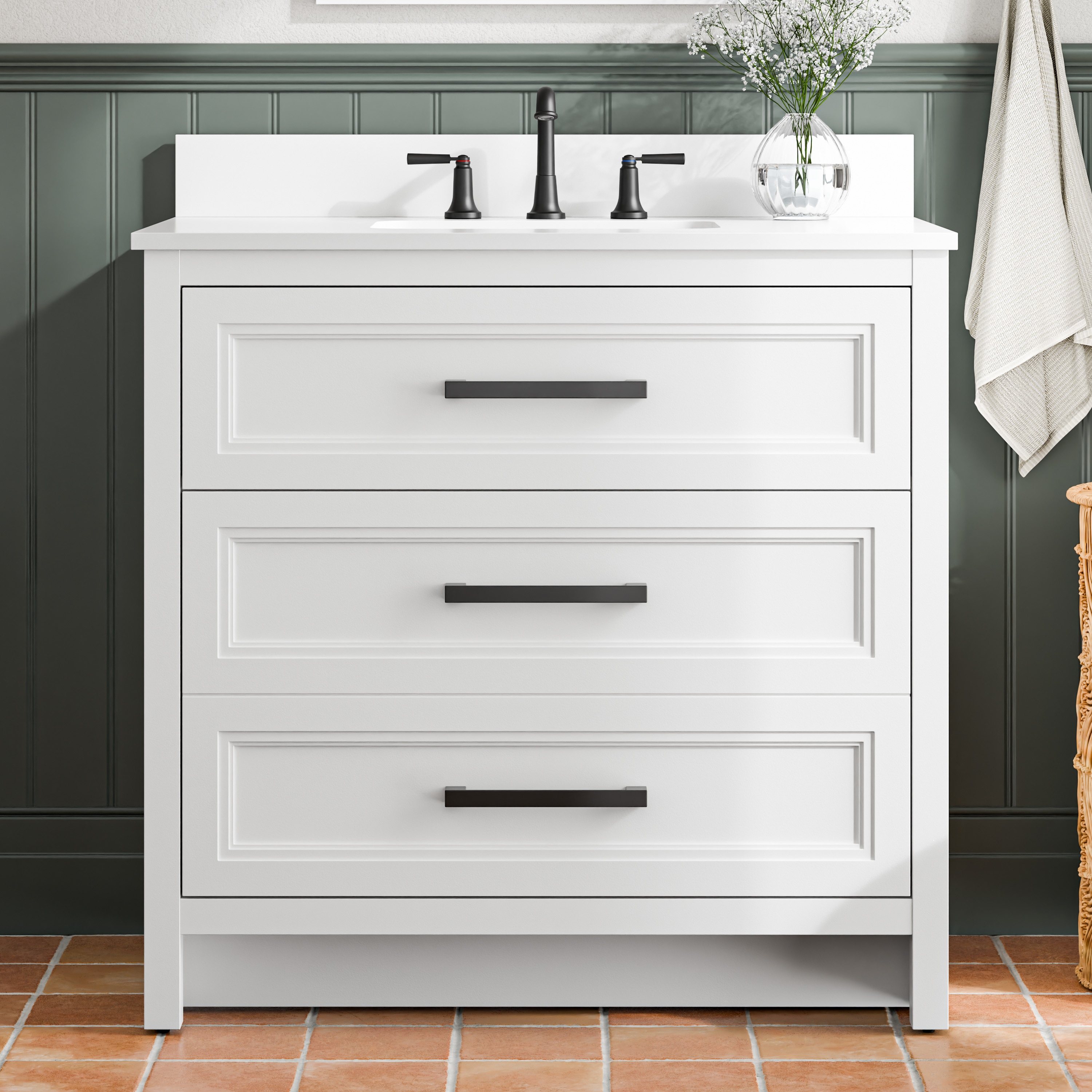 allen + roth 1047VTC-36-201-927UR Norton 36-in White Undermount Single Sink Bathroom Vanity with Carrara Engineered Marble Top