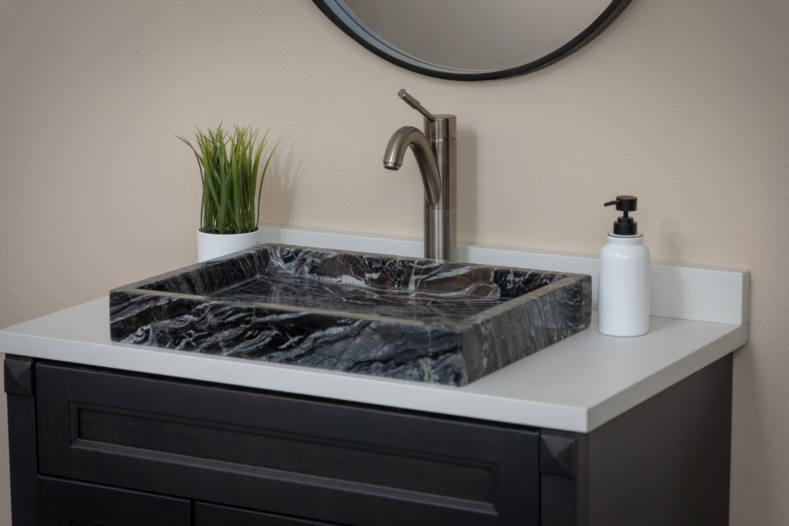 Charcoal Gray Stone Rectangular Vessel Bathroom Sink