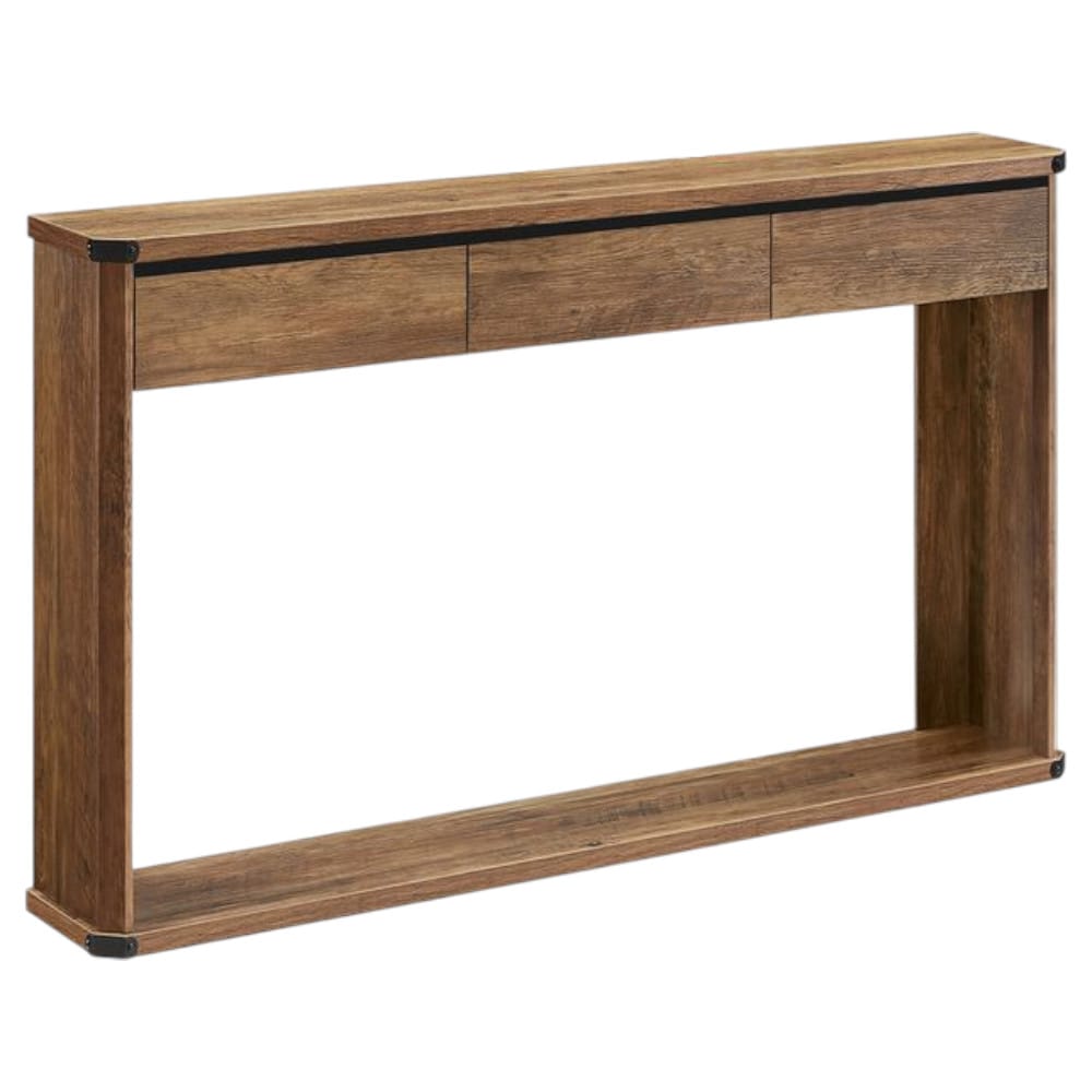 Slickblue - Slim Storage Console Table Farmhouse Honey Brown Sofa Table with Drawers and Open She...