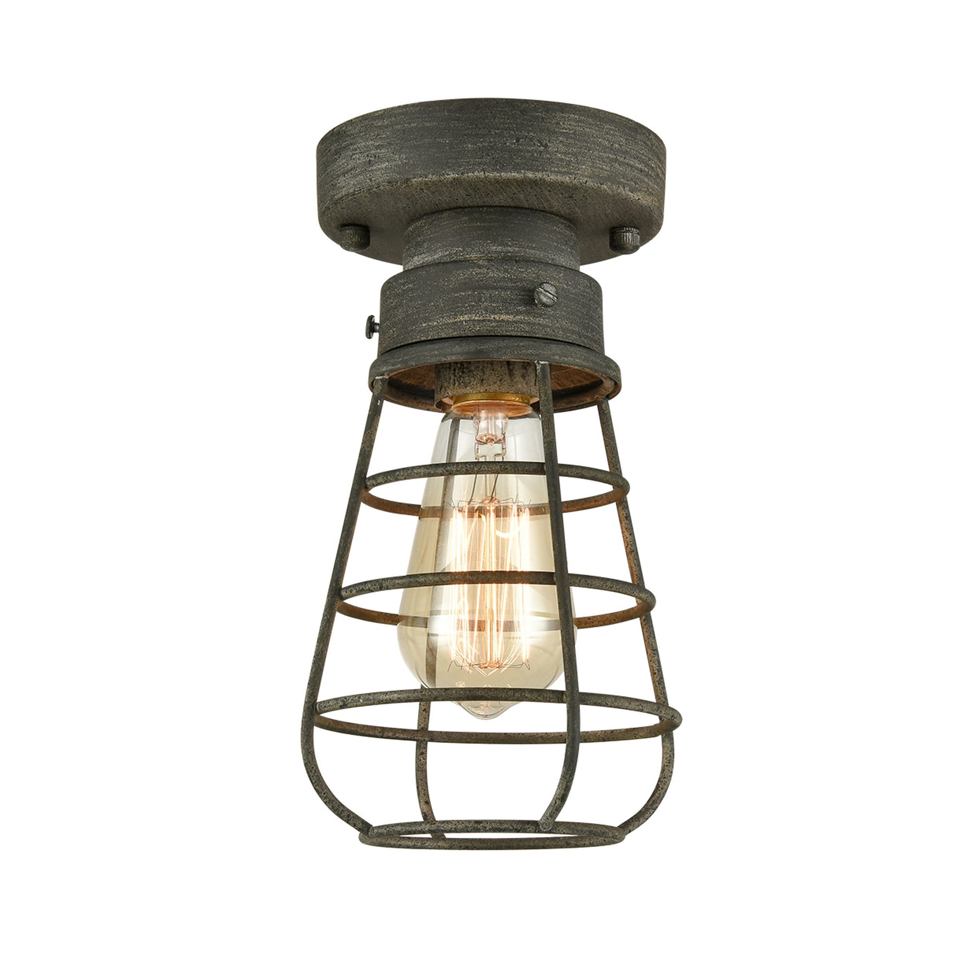 Claxy TJ-T7067CU-LM Rustic/Industrial 1 -Light 5.12-in Distressed Gray Semi Flush Mount Light