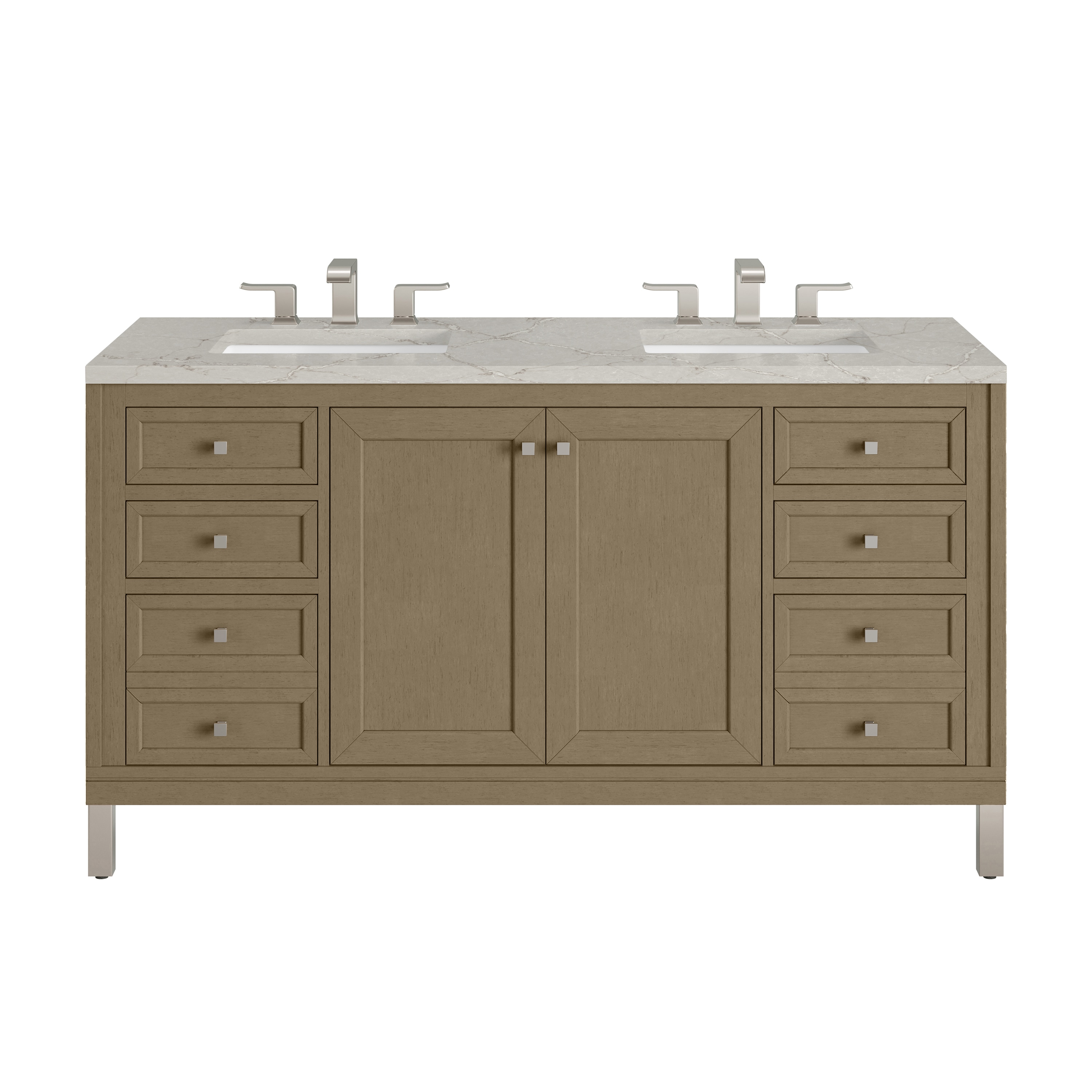 James Martin Vanities 503-V60D-WLW-FVSL Chicago 60-in Walnut Whisper Undermount Double Sink Bathroom Vanity with Victorian Silver Quartz Top