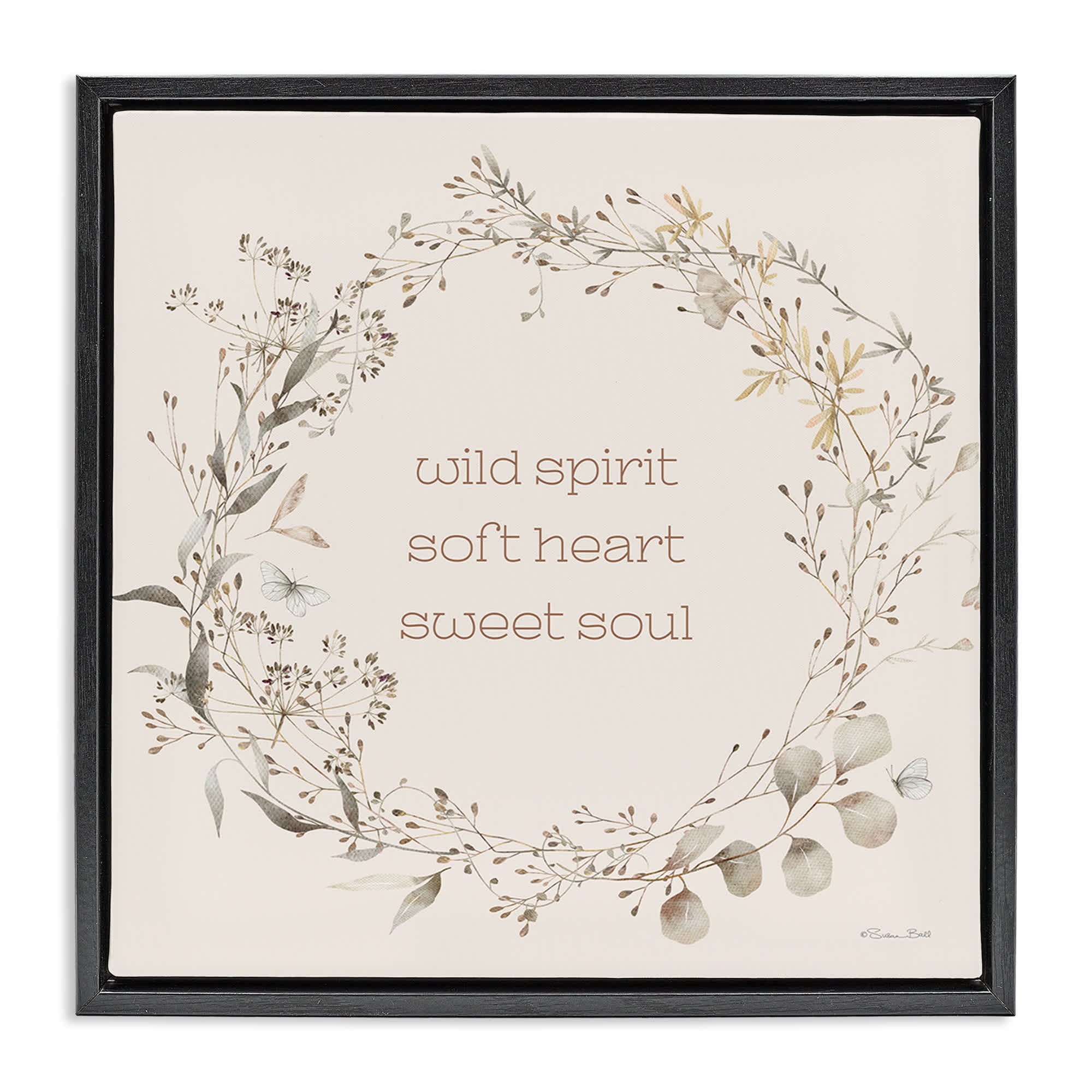 Stupell Industries BS-680-FFB-24X24 Wild Spirit Soft Heart Sweet Soul Black Framed Floater Canvas Wall Art By Susan Ball 25 x 25