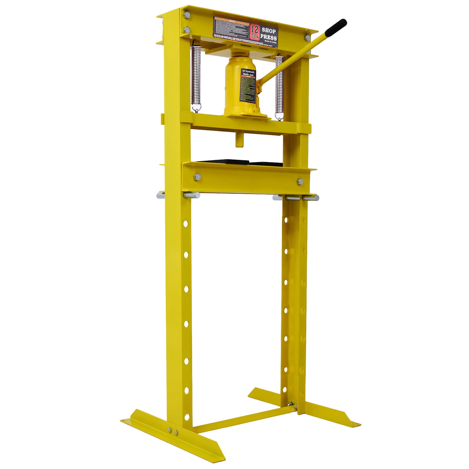 Tatayosi Hydraulic Shop Press 12-Ton Capacity Floor Mount with Press Plates H-Frame Garage Floor Press Adjustable Working Table Height yellow #XH146709