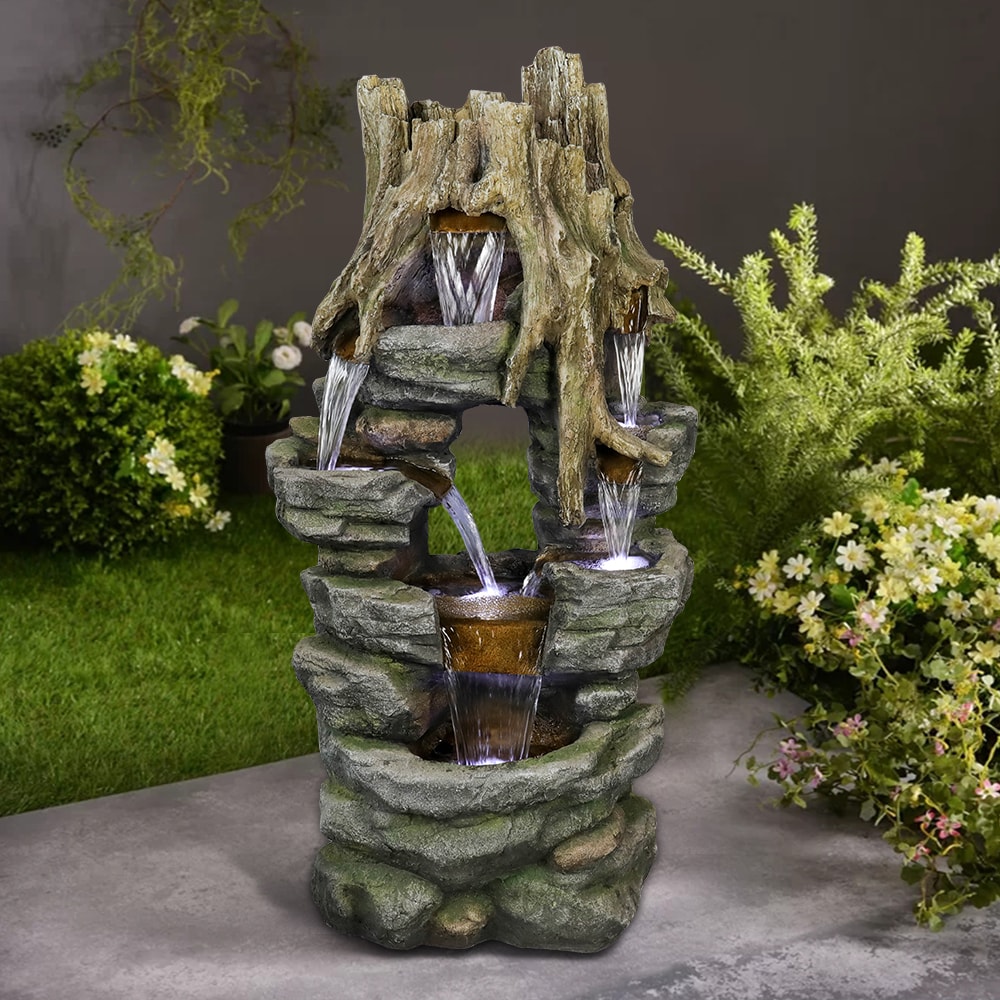 Watnature 47.2-in H Resin Rock Waterfall Outdoor Fountain Pump Included ...