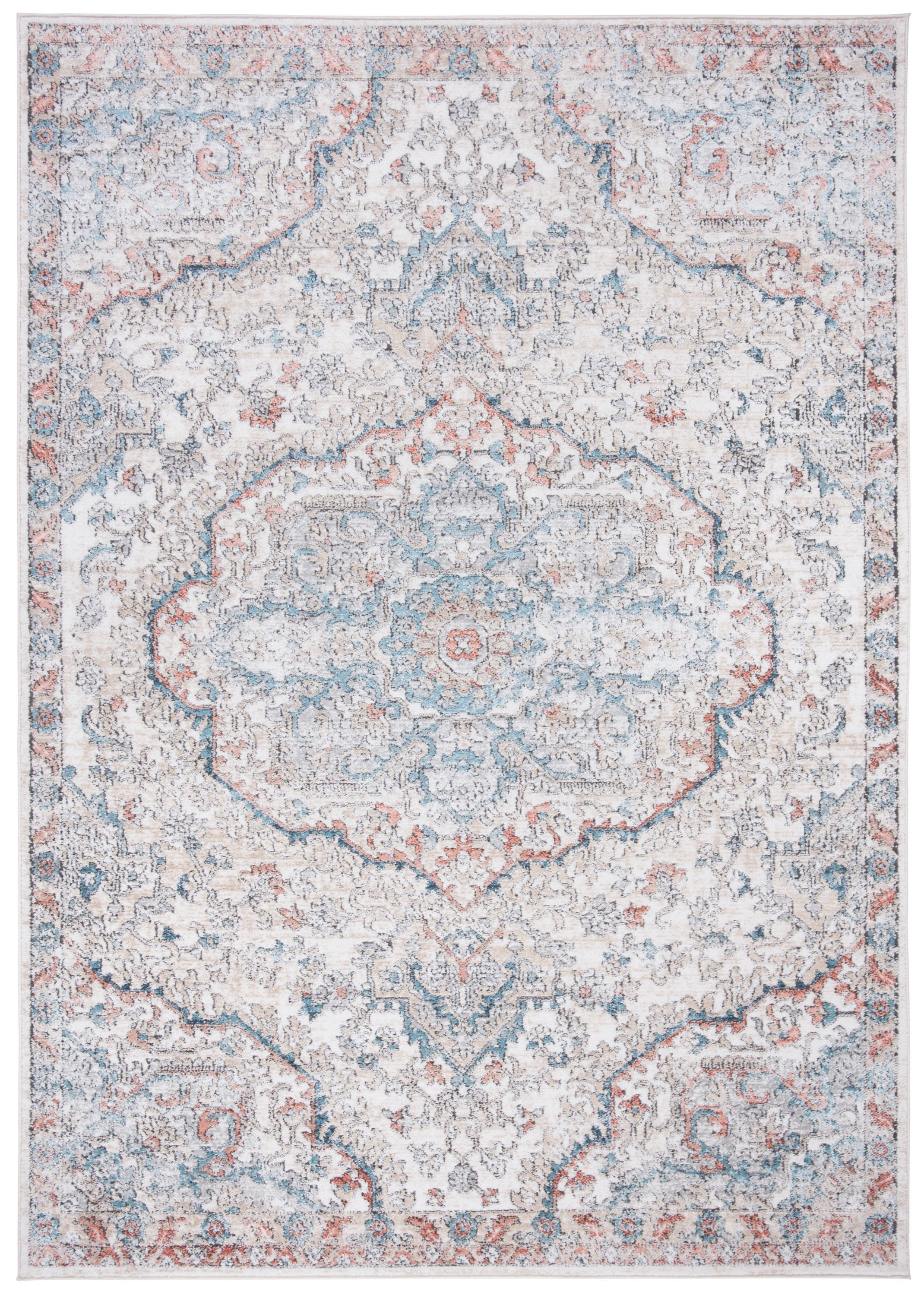 Vintage Elegance Oregon Floral Blue & Beige Synthetic Area Rug - 5'1" x 7'6"