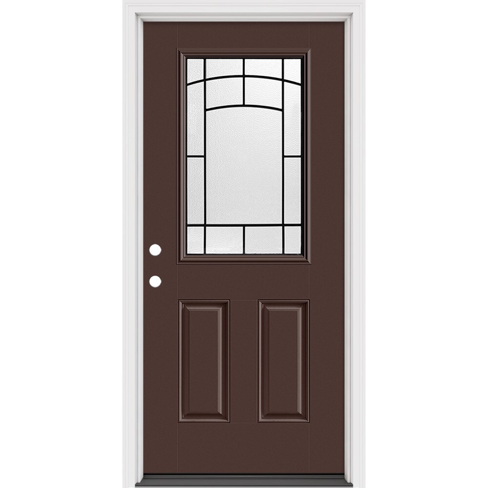 Masonite 631811 Brooklyn 36-in x 80-in x 4-9/16-in Fiberglass 3/4 lite Right-hand inswing Modern White Painted Prehung Slab Front Door with Brickmould Solid core