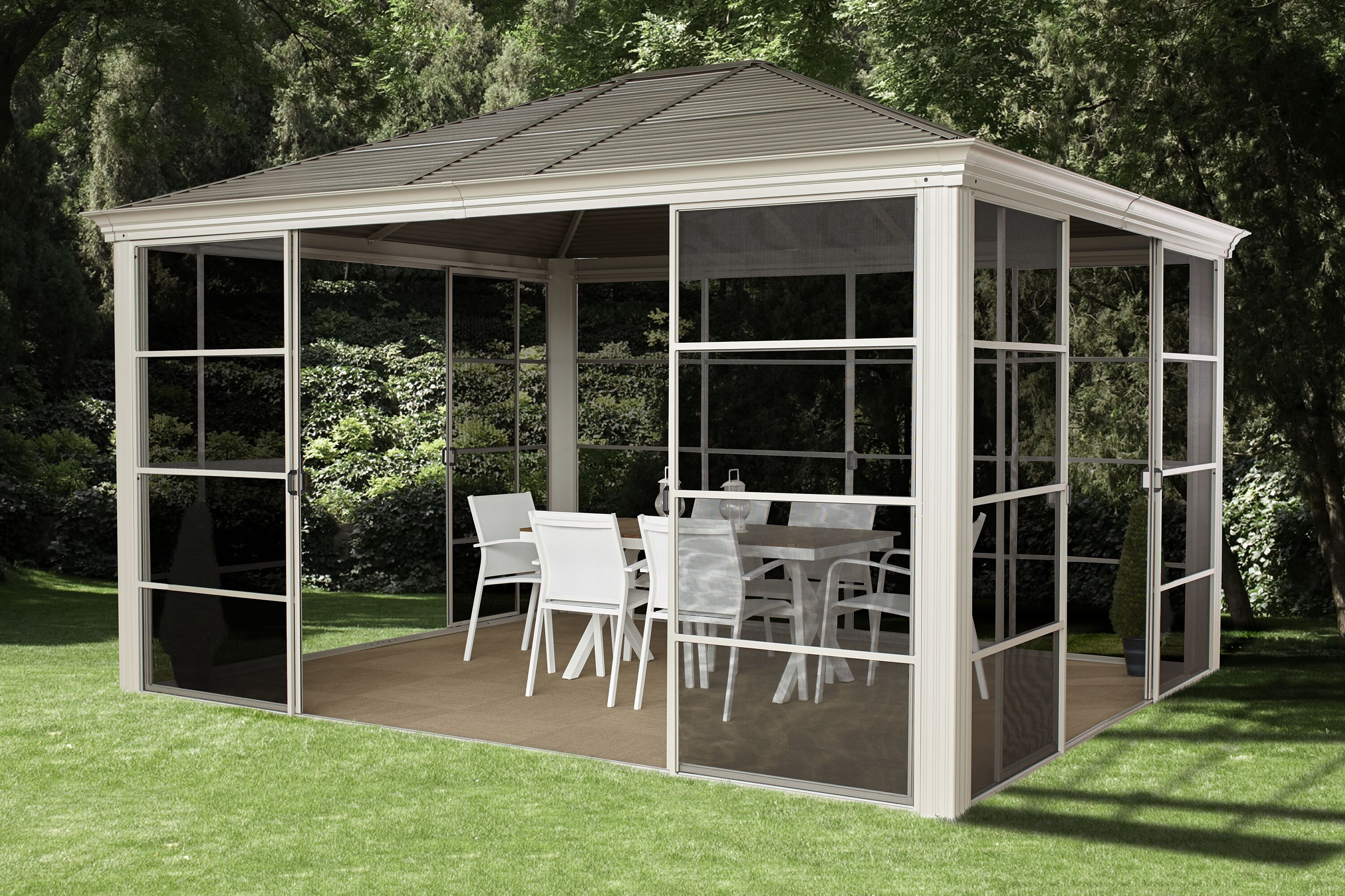 12 Ft x 14 Ft Champagne Aluminum and Steel Gazebo