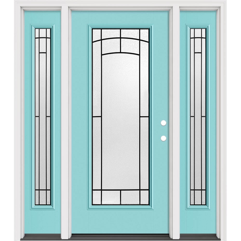 Masonite 631642 Brooklyn 64-in x 80-in x 4-9/16-in Fiberglass Full lite Left-hand inswing Warm Wheat Painted Prehung Slab Front Door with Sidelights with Brickmould Solid core