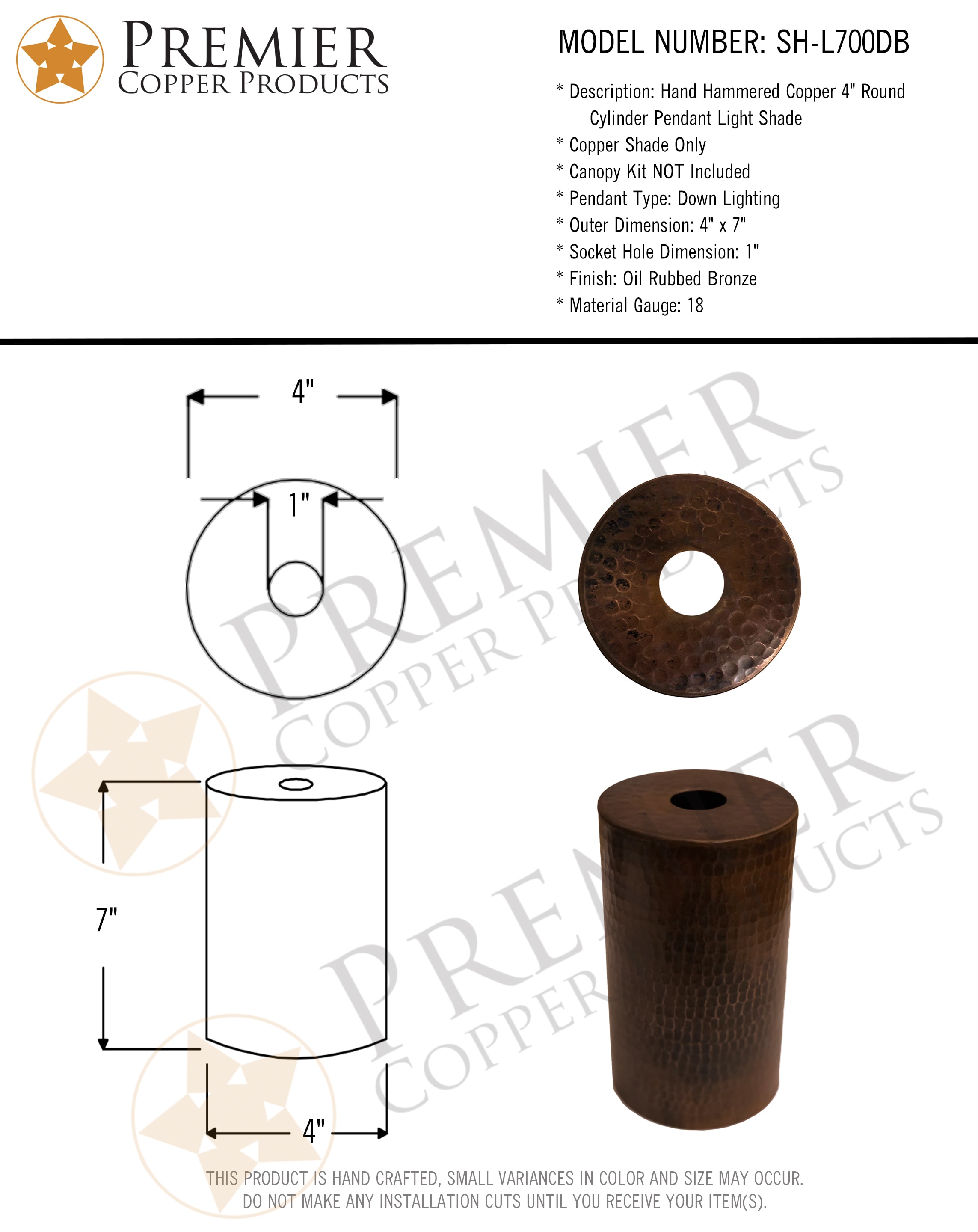 PREMIER COPPER PRODUCTS SH-L700DB Light-Shades - View #4