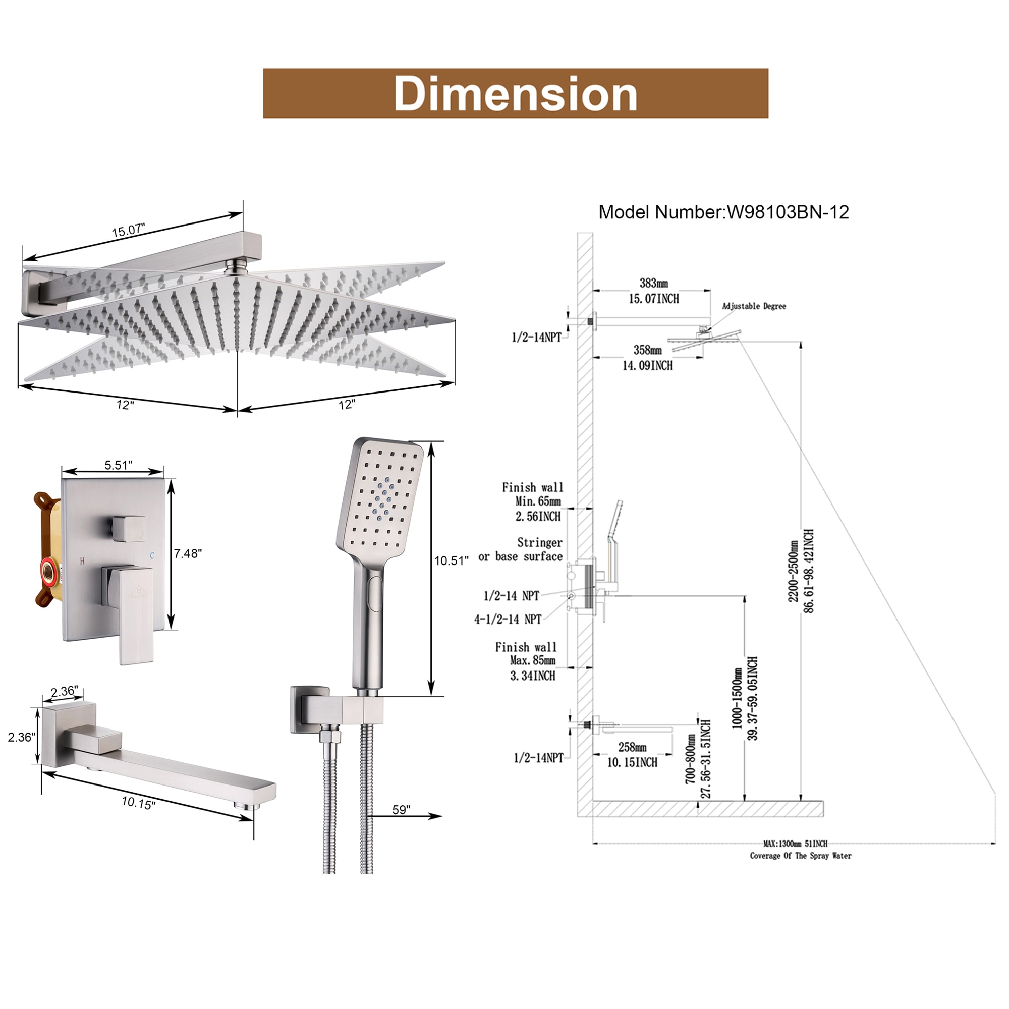 Clihome CL-023SS-SL Showerhead-Bar-Panels - View #2