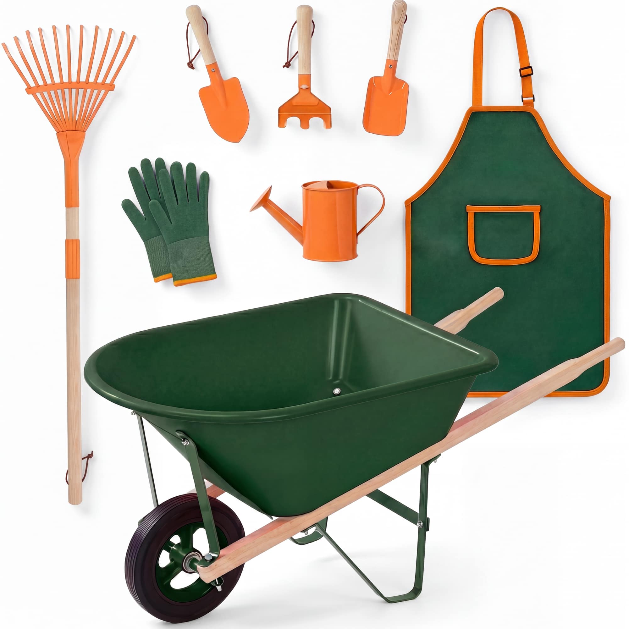Best Choice Products -  Kids Wheelbarrow Gardening Tool Set 8 Piece with Metal Tools Apron Gloves...