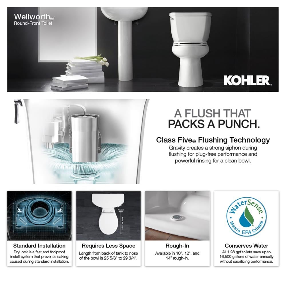 White Round-Front High Efficiency Toilet Bowl