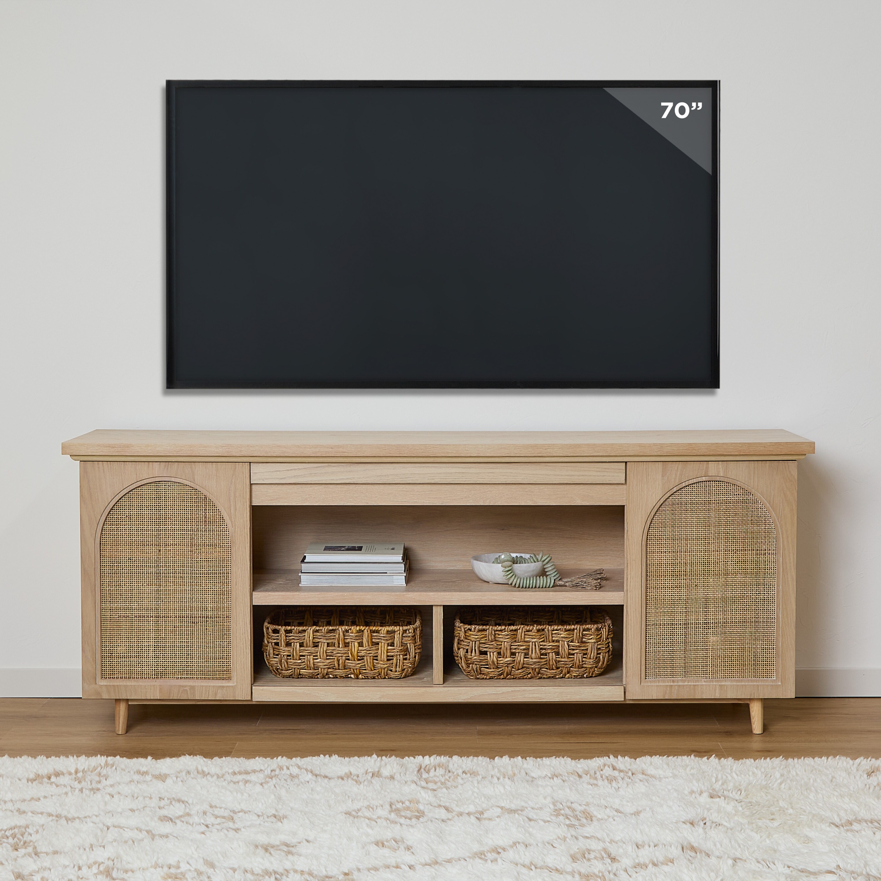 Dahlia 76" White Oak TV Stand with Fireplace and Cabinet