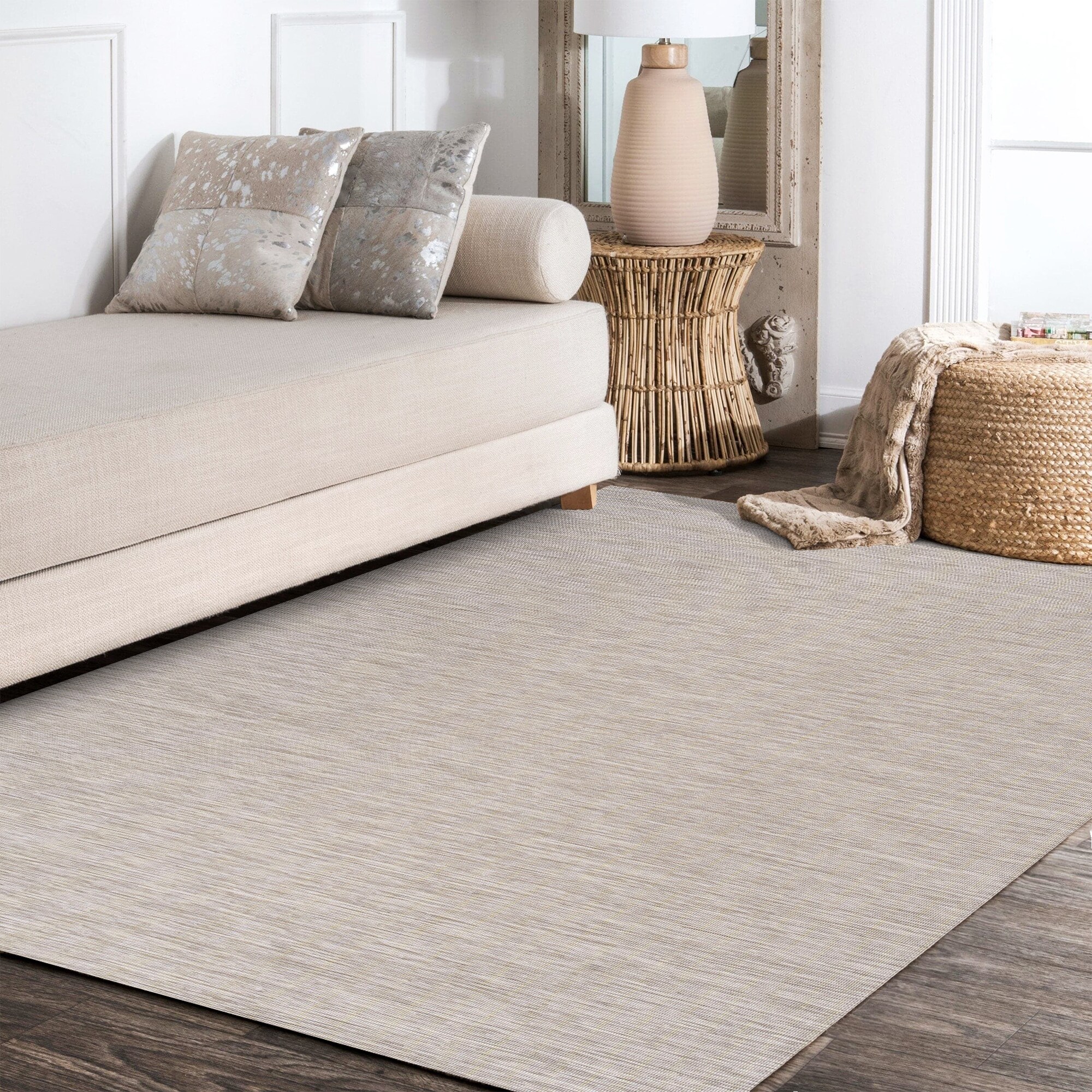 Ethan Light Gray Synthetic Flatweave 5' x 8' Area Rug