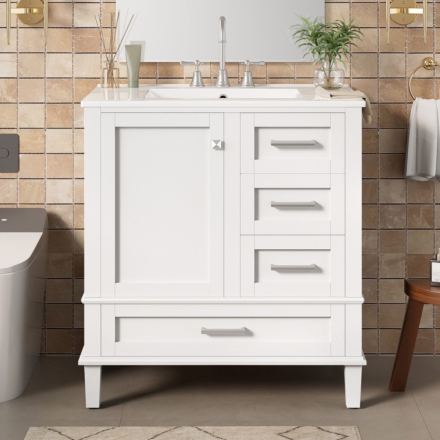 ModernLuxe Assembly Required 30inch Bathroom Vanity Modern Bathroom Cabinet with Sink Combo Set Bathroom Storage Cabinet with 1 Soft-Closing Door and