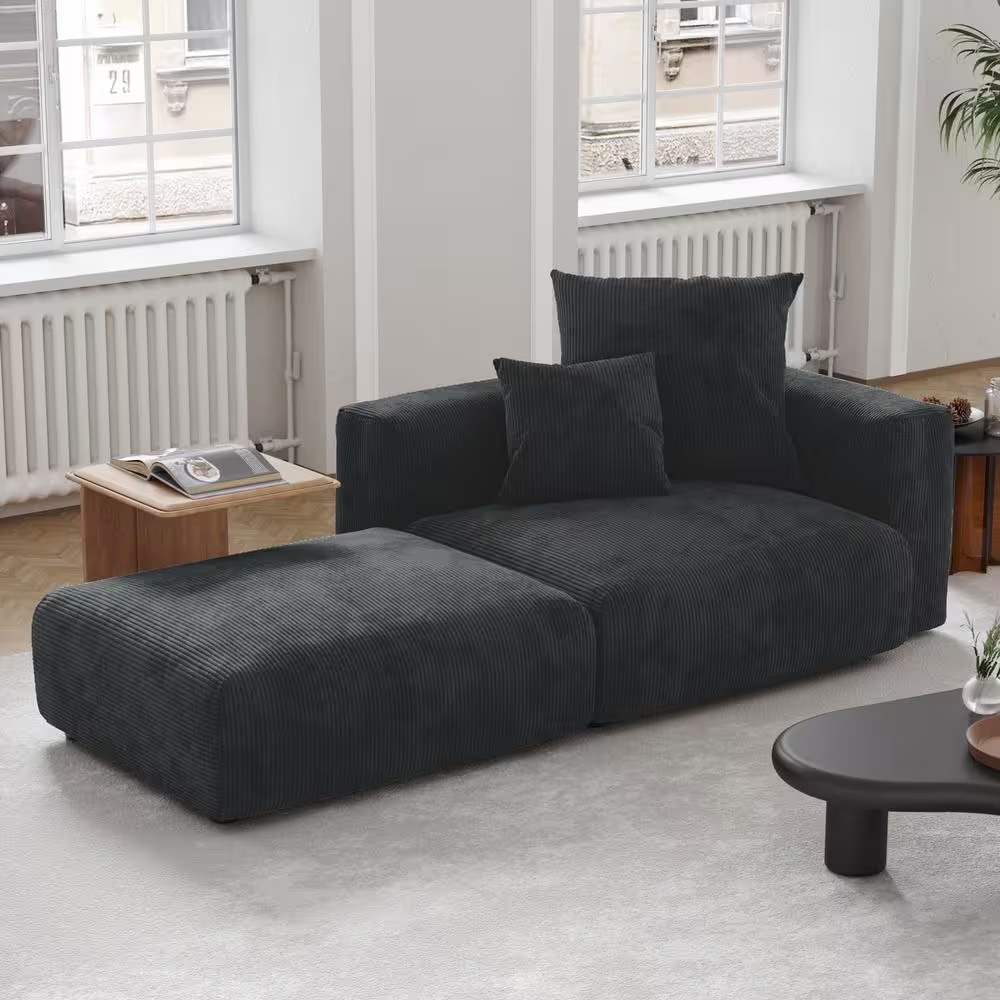 BuotiqHom DH-C1+1-126BK 90.55-in Casual Black Sectional