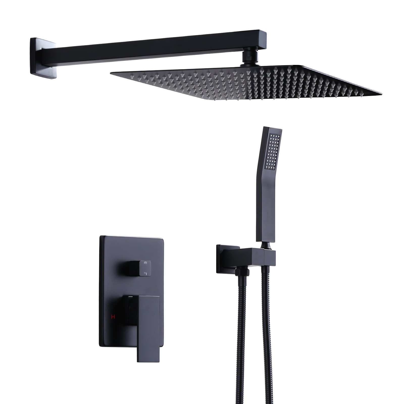 WOWOW 3091700D-12 Matte Black 12-Inches Waterfall Shower Faucet Bar System with 2-way Diverter ( Ceramic Disc Valve Included )