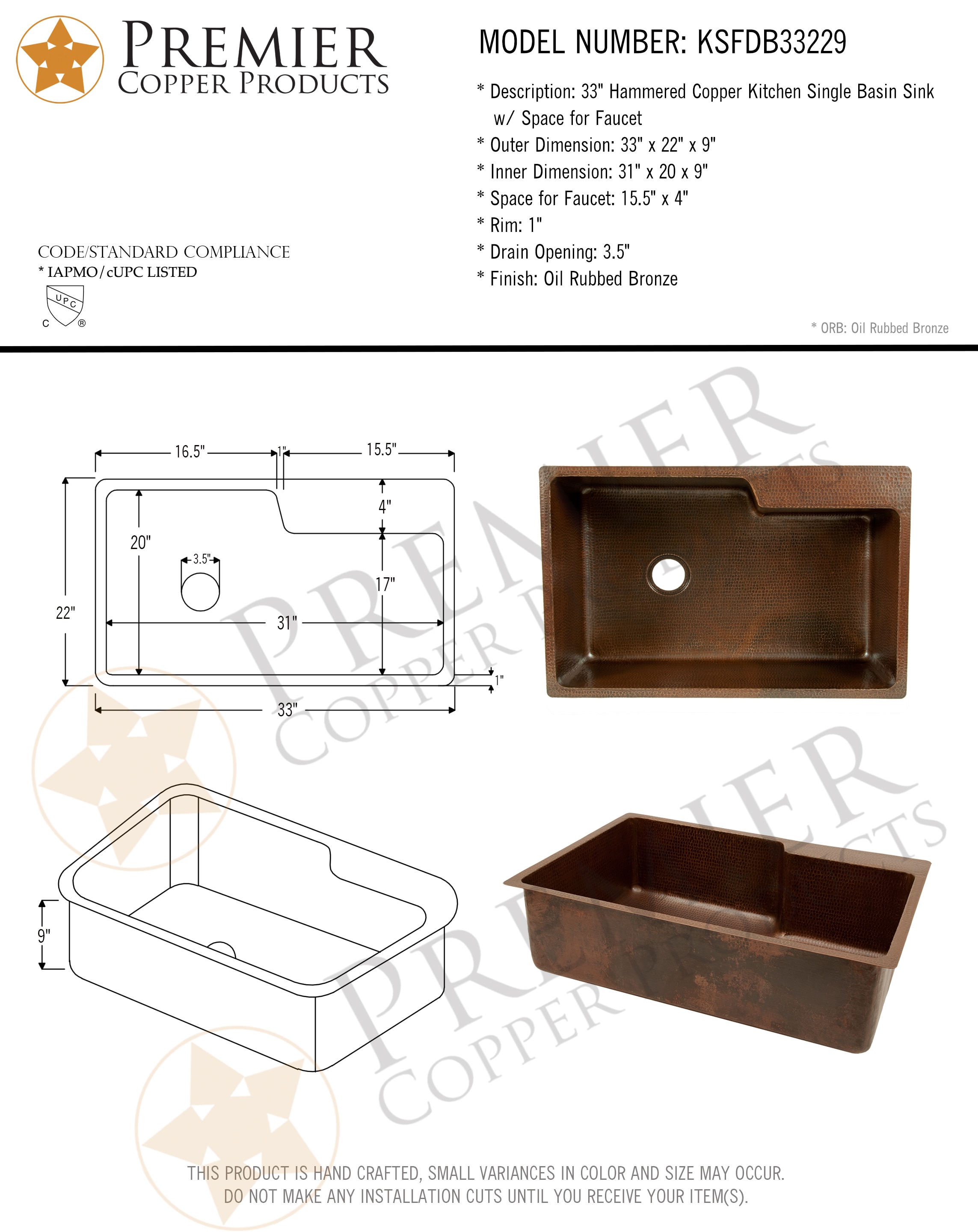 PREMIER COPPER PRODUCTS KSFDB33229 Kitchen-Sinks - View #8