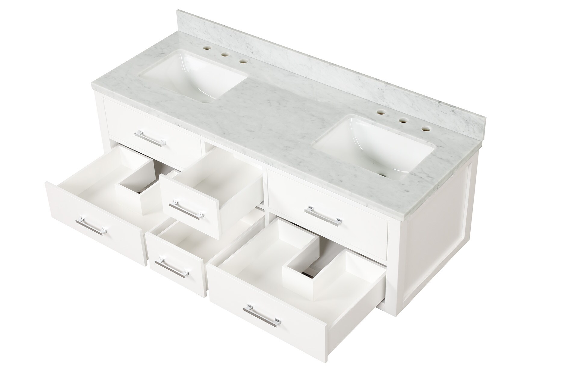 Lexora LVSO60DA110 Southold 60-in White Undermount Double sink Floating Bathroom Vanity with White Carrara Marble Top (Mirror Included)