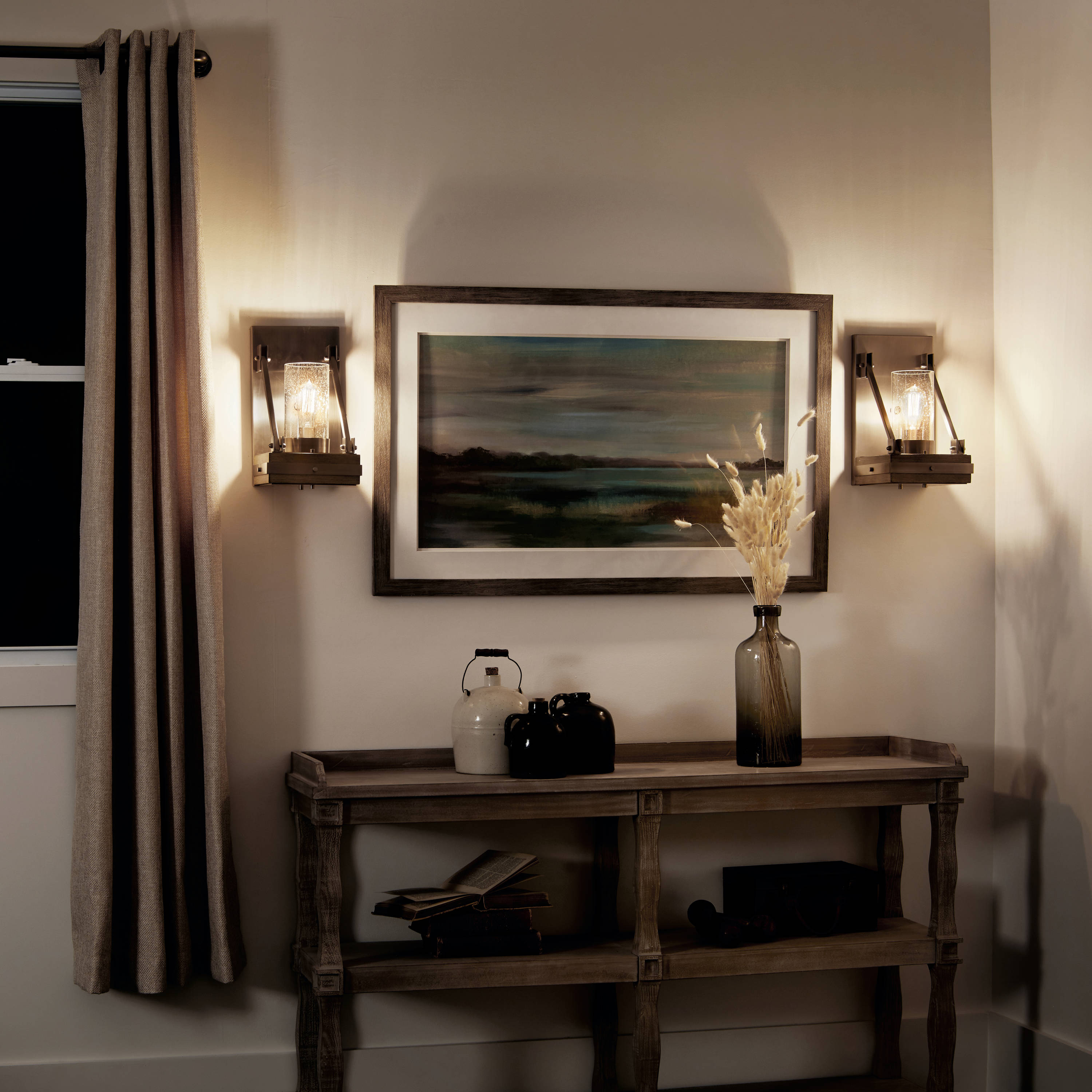 Pewter and Clear Glass Rustic Wall Sconce