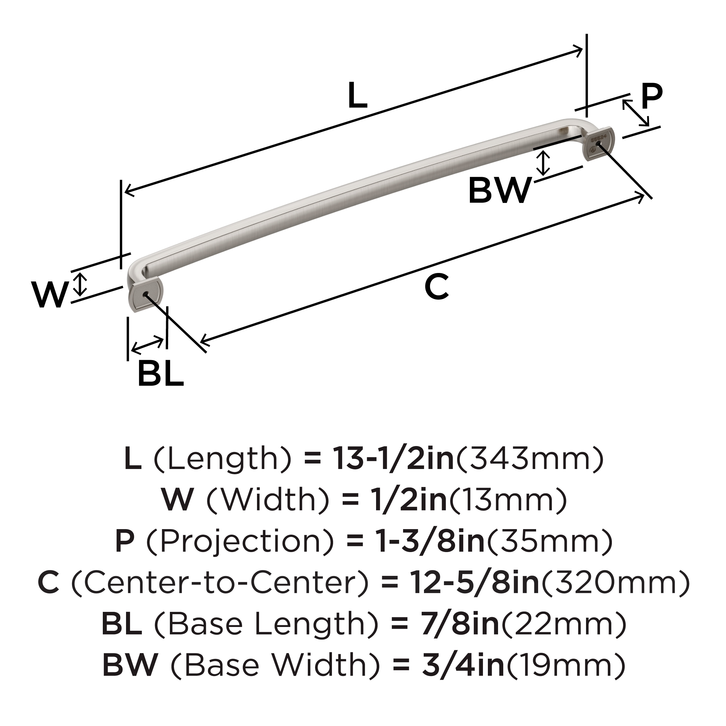 Satin Nickel 12-5/8" Modern Industrial Cabinet Bar Pull
