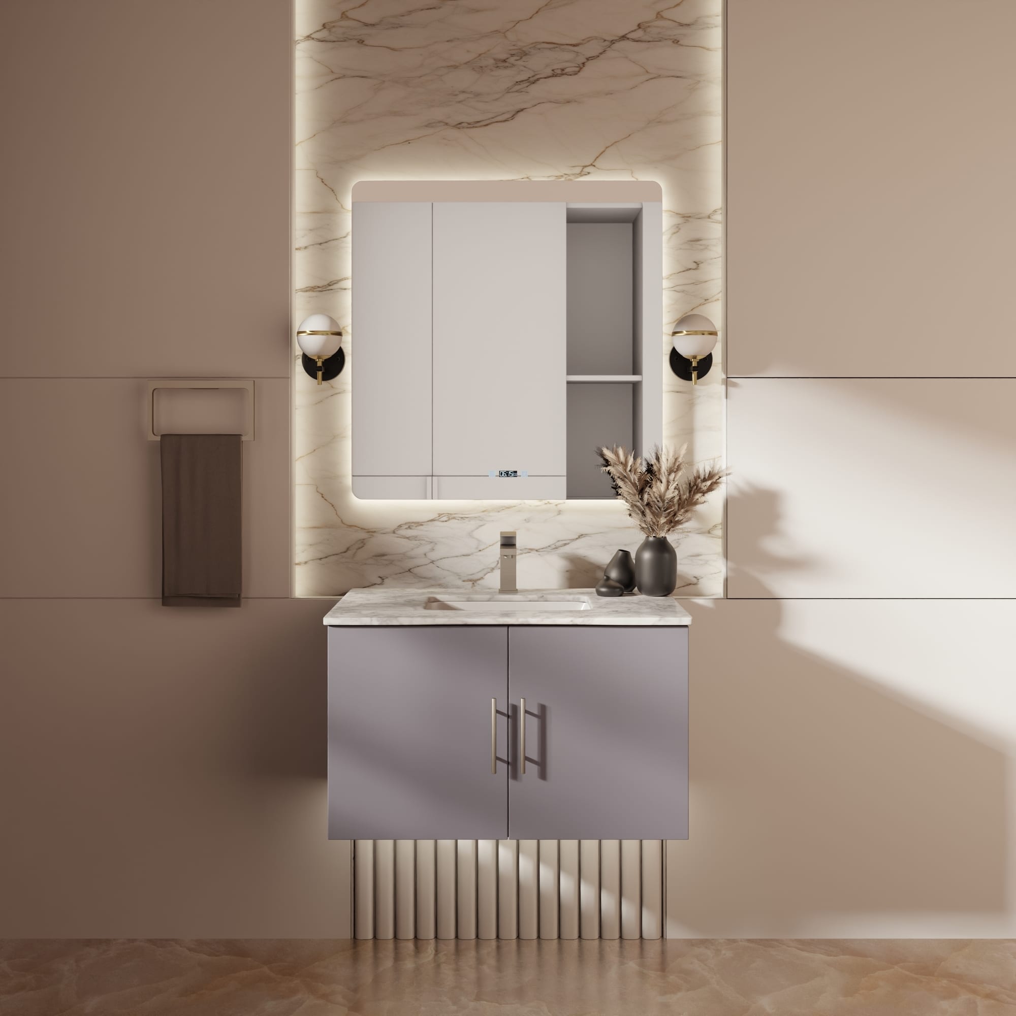 Lexora LG192230DB00000 Geneva 30-in Dark Grey Floating Bathroom Vanity Base Cabinet without Top